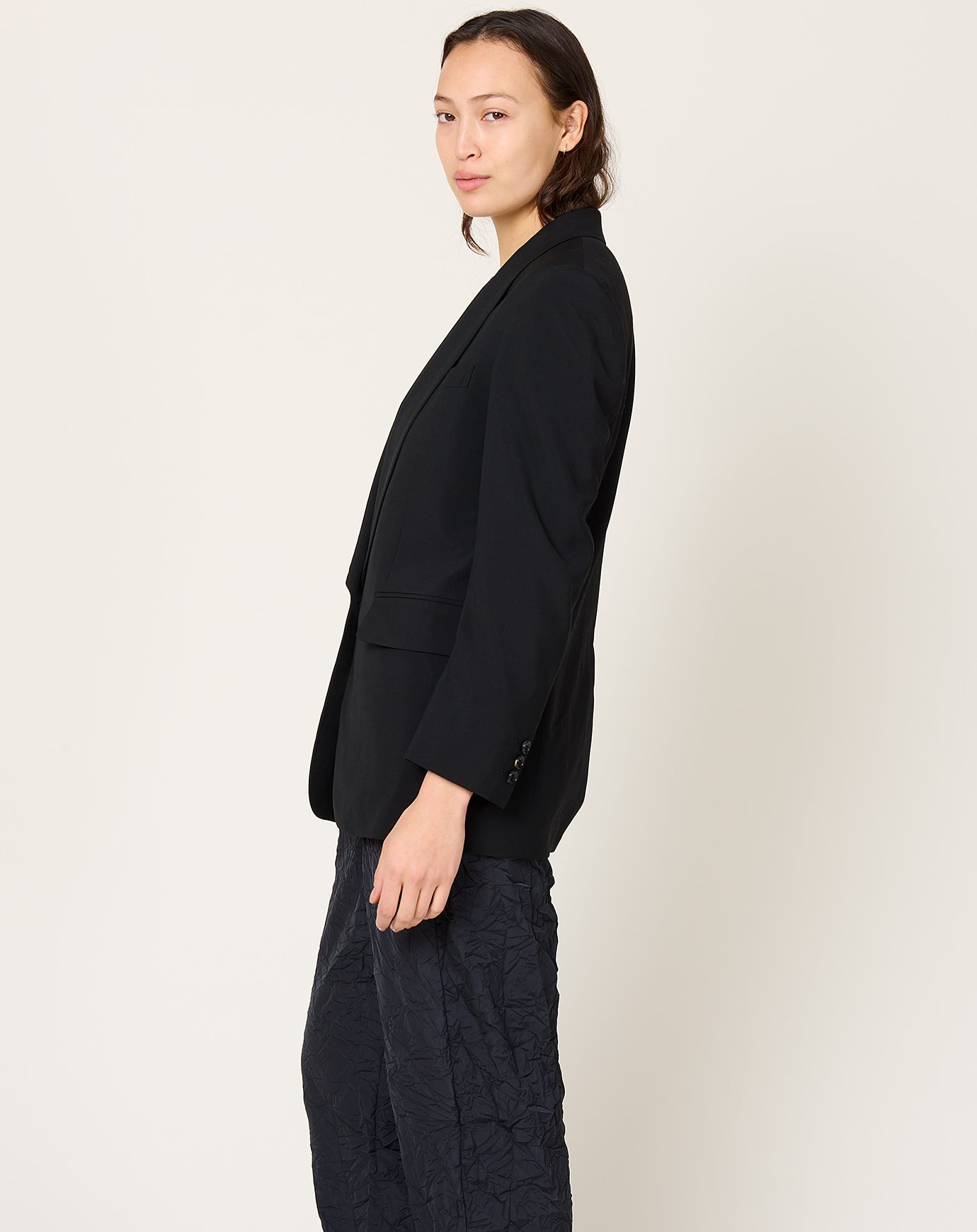 Comme des Garçons Comme des Garçons Single Button Light Wool Blazer in Black
