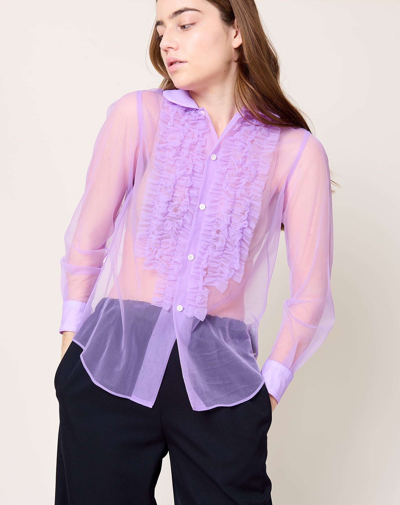 Comme des Garçons Comme des Garçons Sheer Ruffle Shirt in Purple