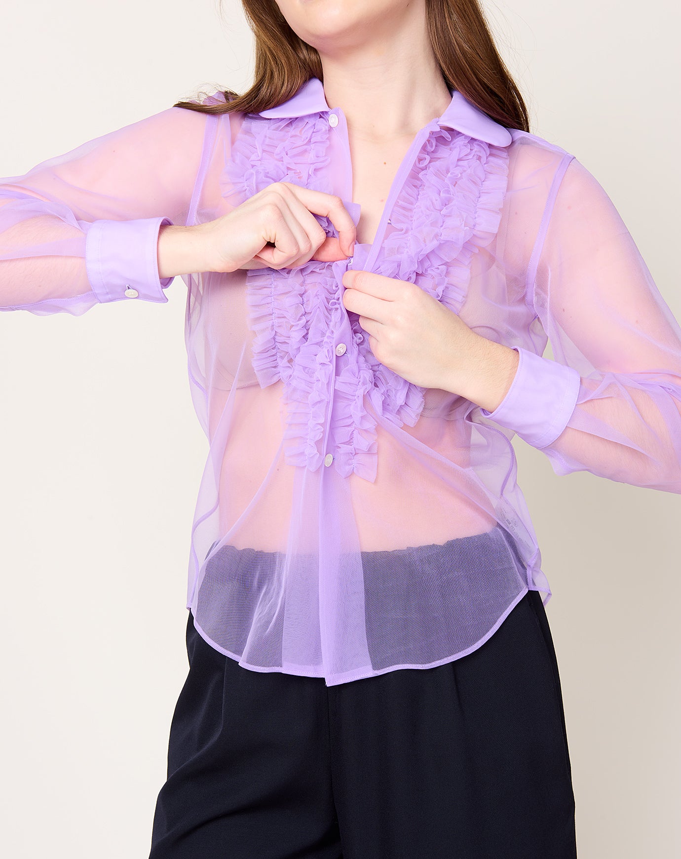 Comme des Garçons Comme des Garçons Sheer Ruffle Shirt in Purple