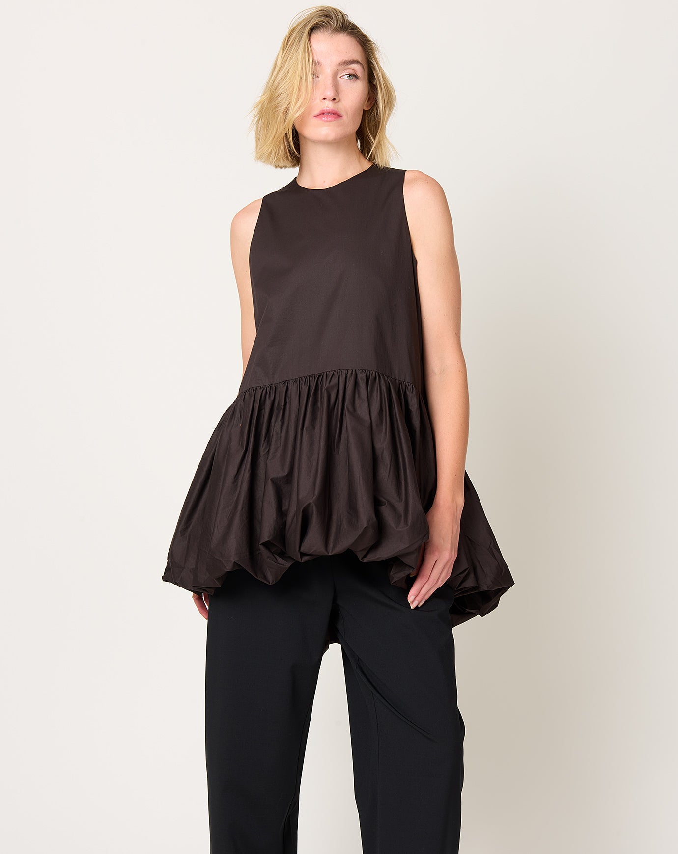 Cordera Balloon Mini Dress in Brown