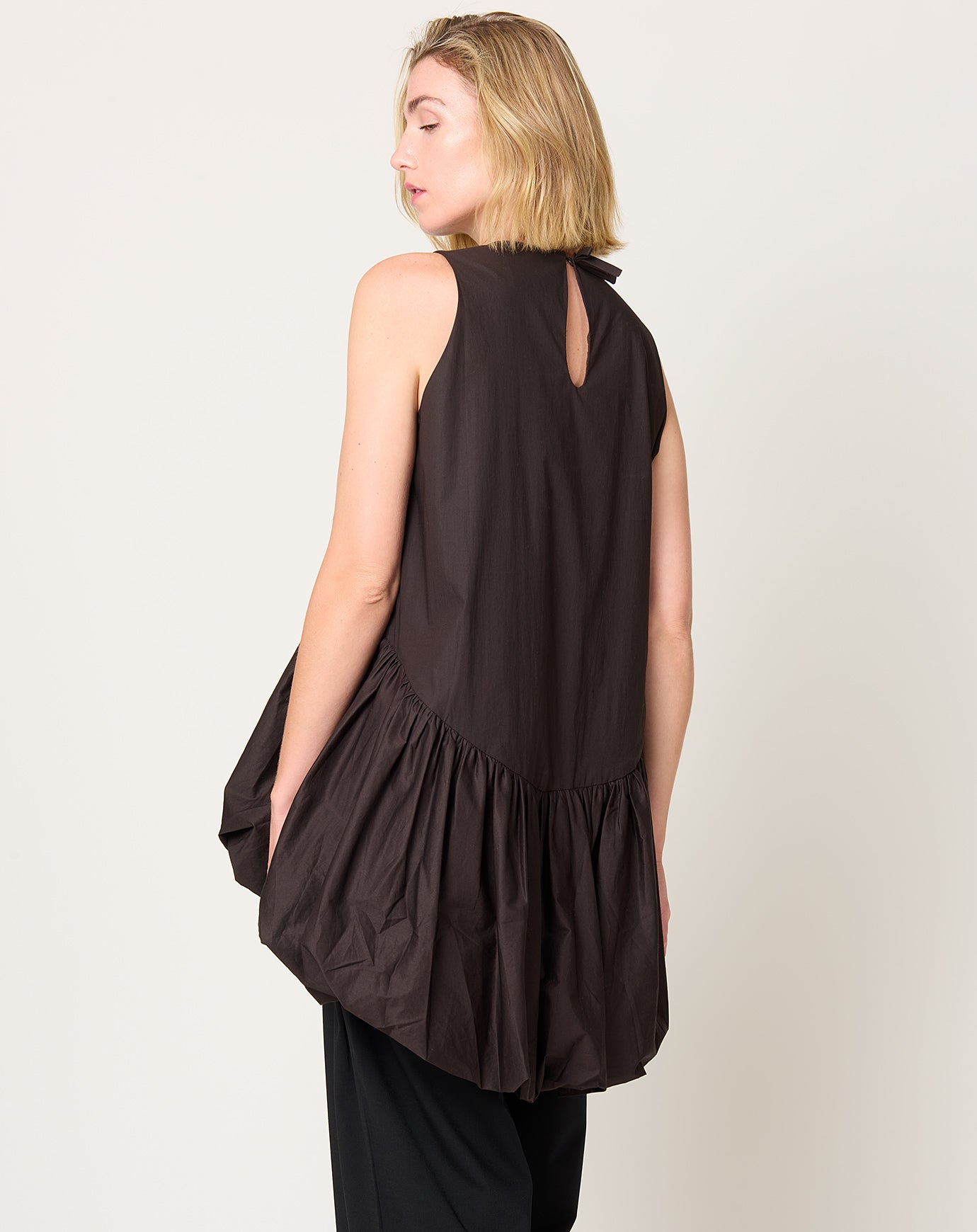 Cordera Balloon Mini Dress in Brown