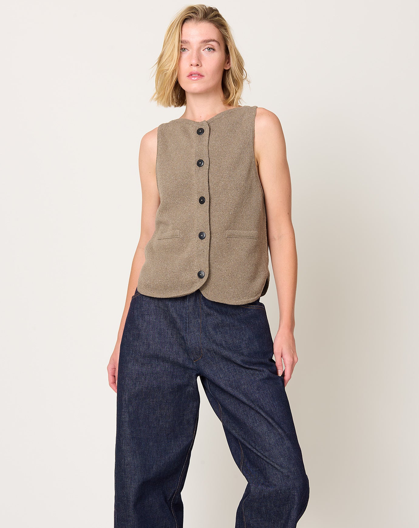 Cordera Boat Neck Waistcoat in Taupe
