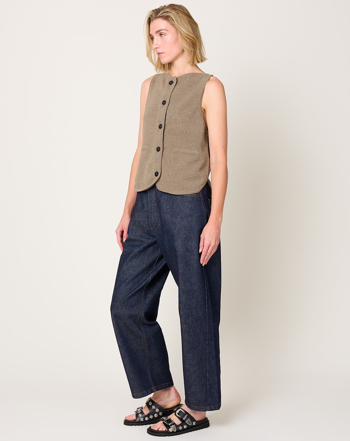 Cordera Boat Neck Waistcoat in Taupe
