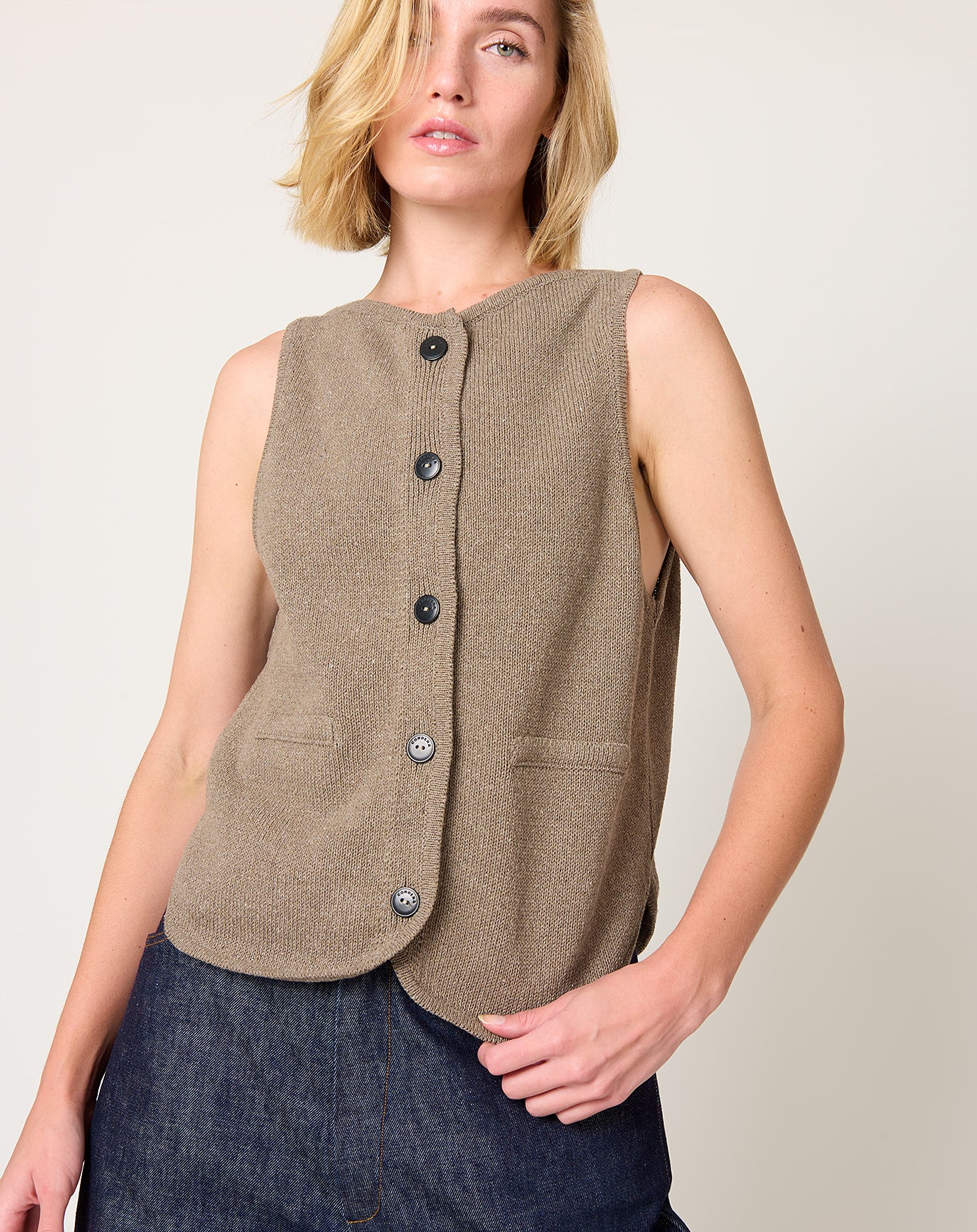 Cordera Boat Neck Waistcoat in Taupe