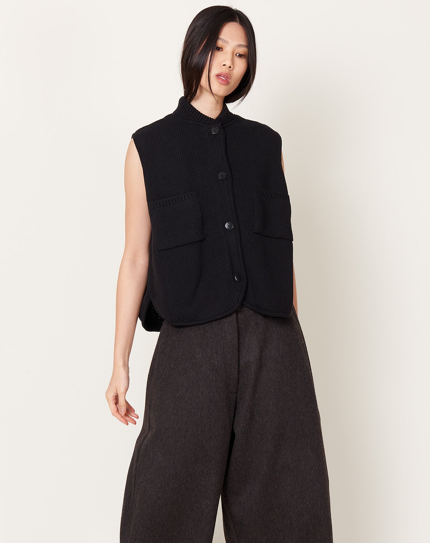 Cordera Boxy Cotton Waistcoat in Black