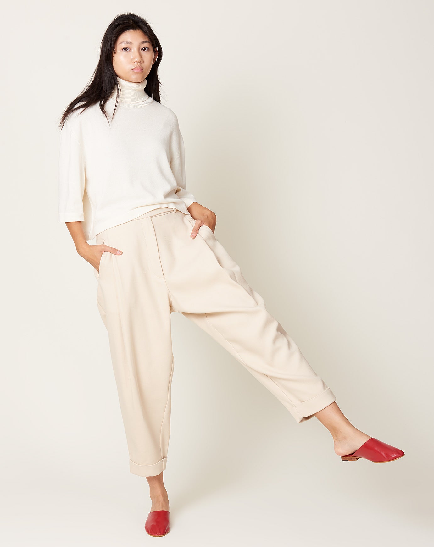 Cotton & Wool Carrot Pants in Alabaster