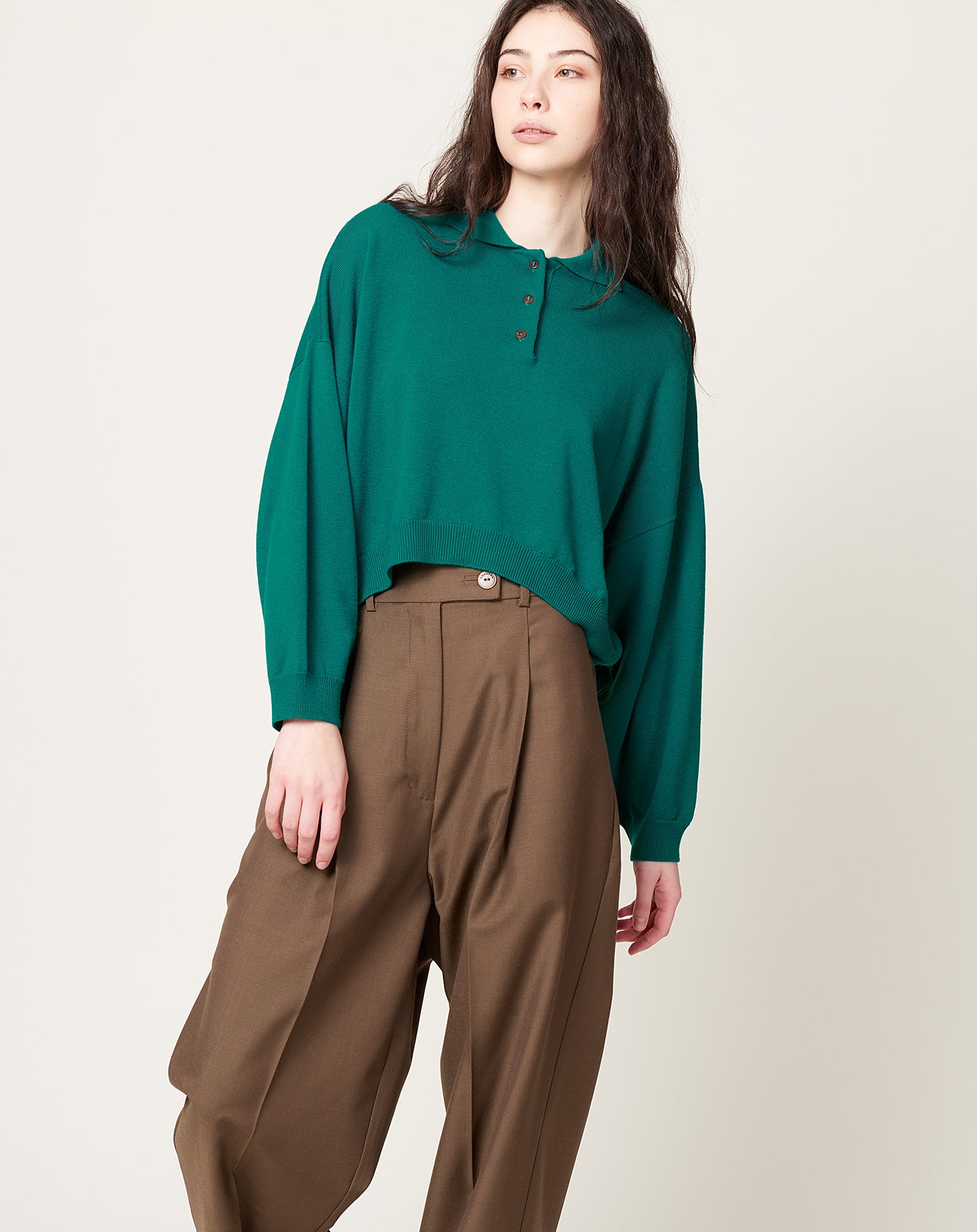 Cordera Merino Wool Polo Sweater in Teal Green