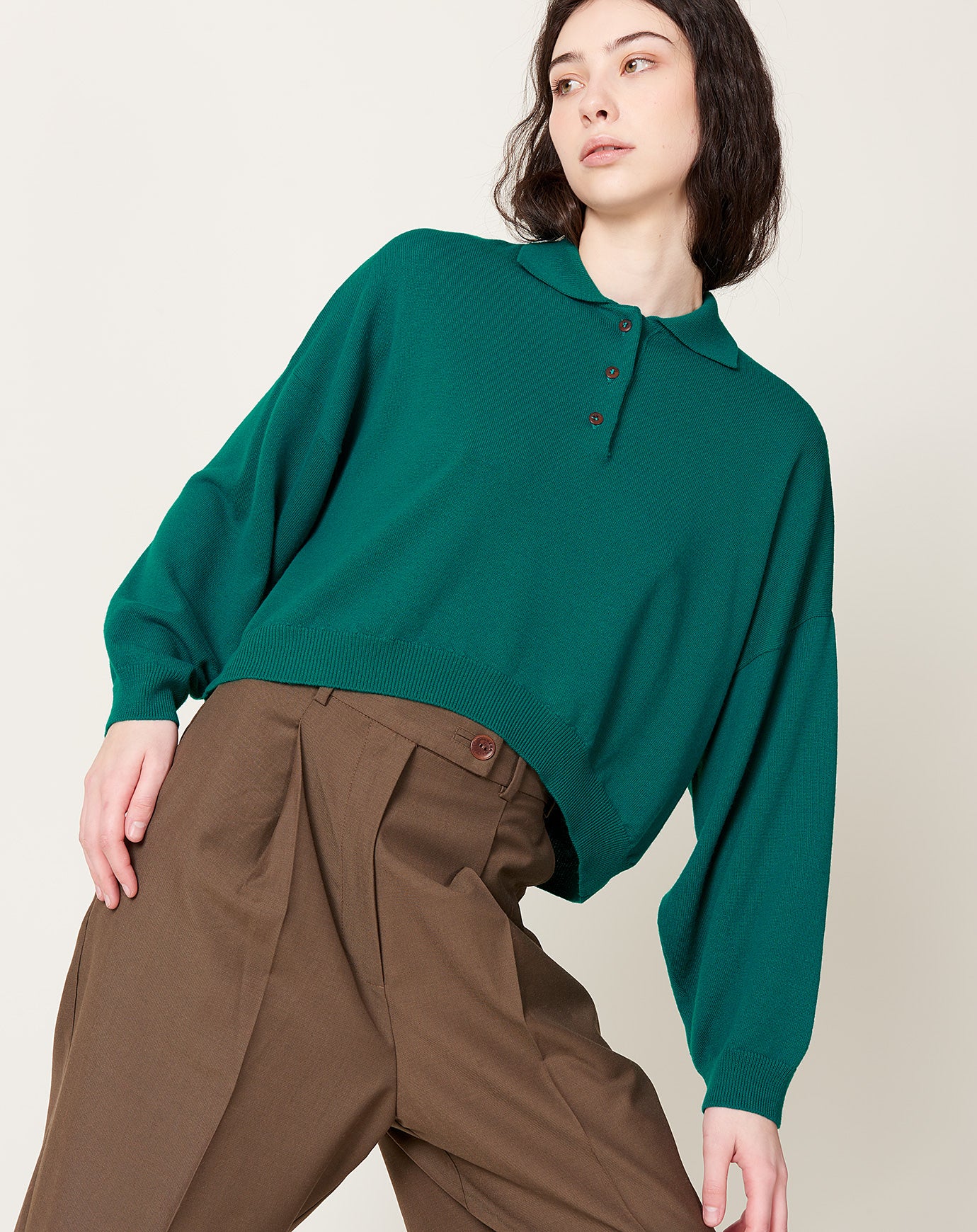 Cordera Merino Wool Polo Sweater in Teal Green