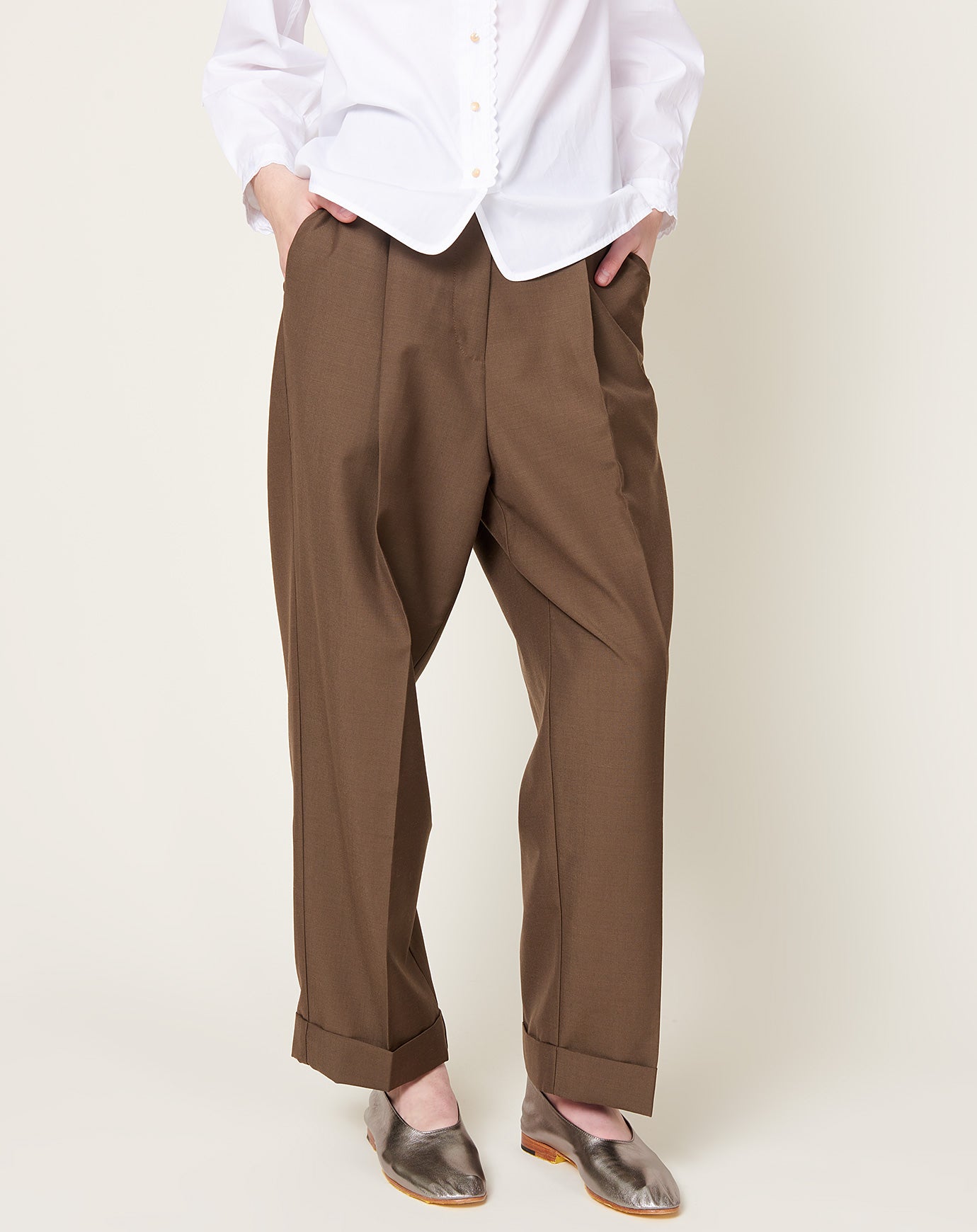 Mohair Tailoring Masculine Pants in Teak, Cordera, Covet + Lou