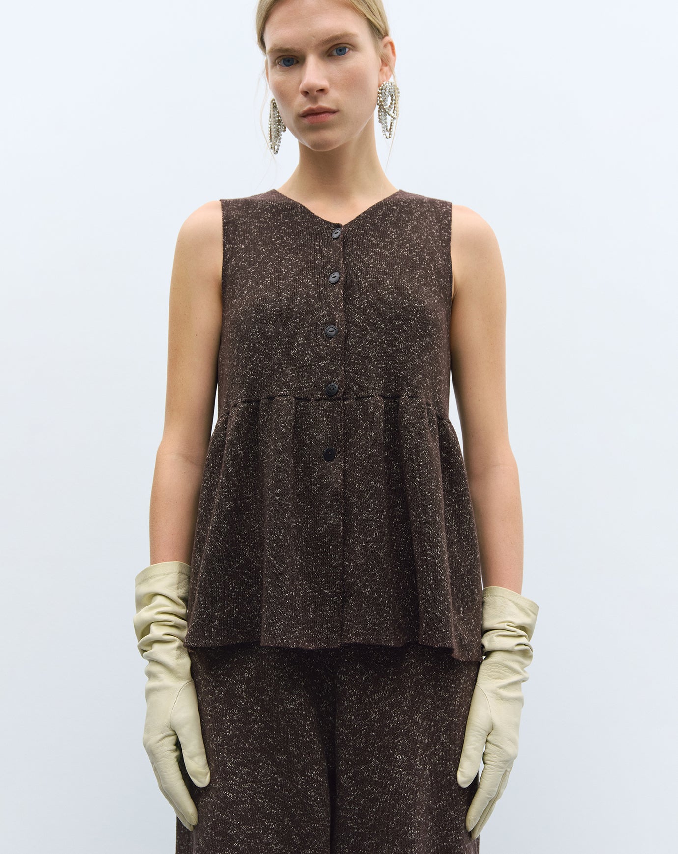 Cordera Flecked Cotton Peplum Top in Brown