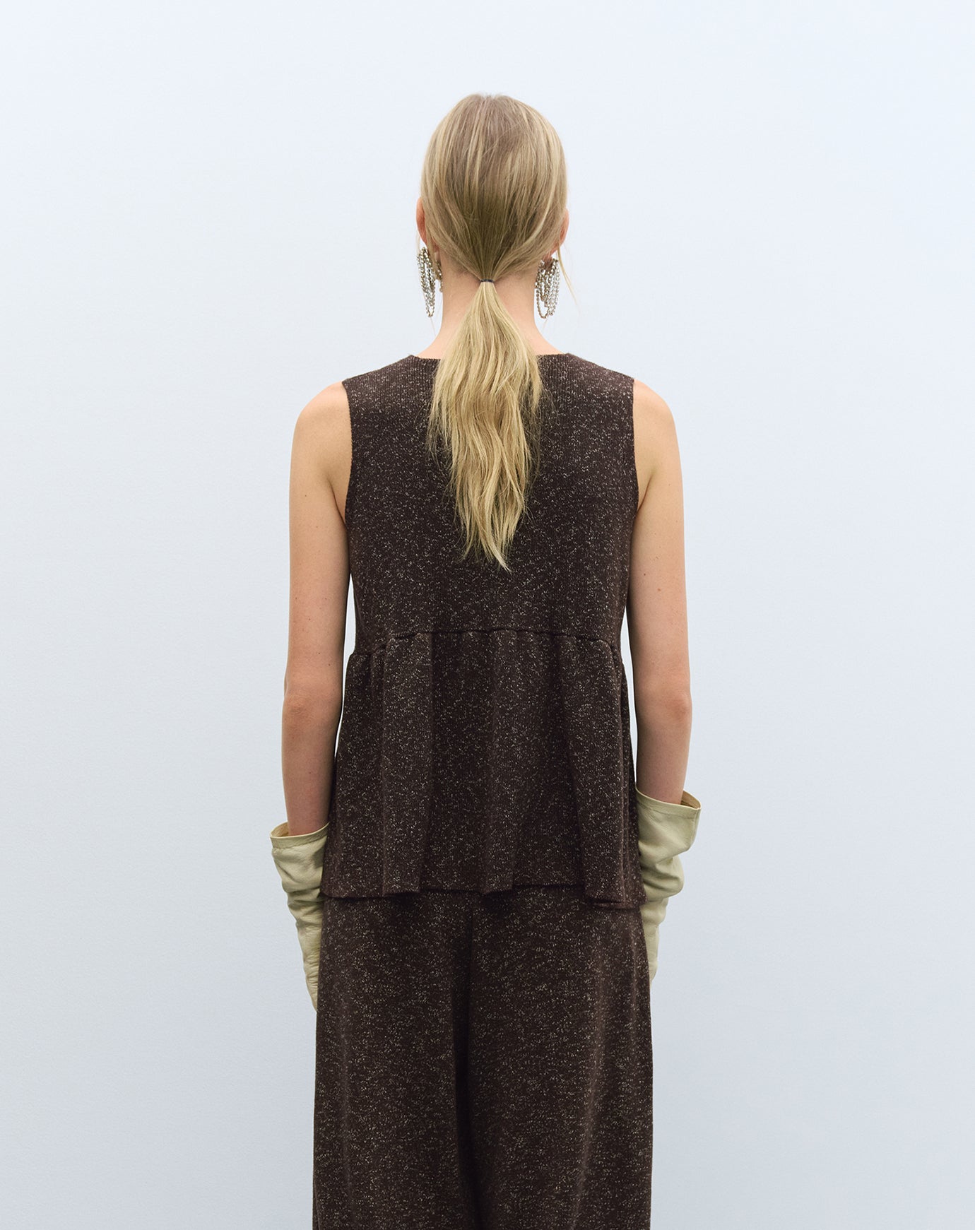 Cordera Flecked Cotton Peplum Top in Brown