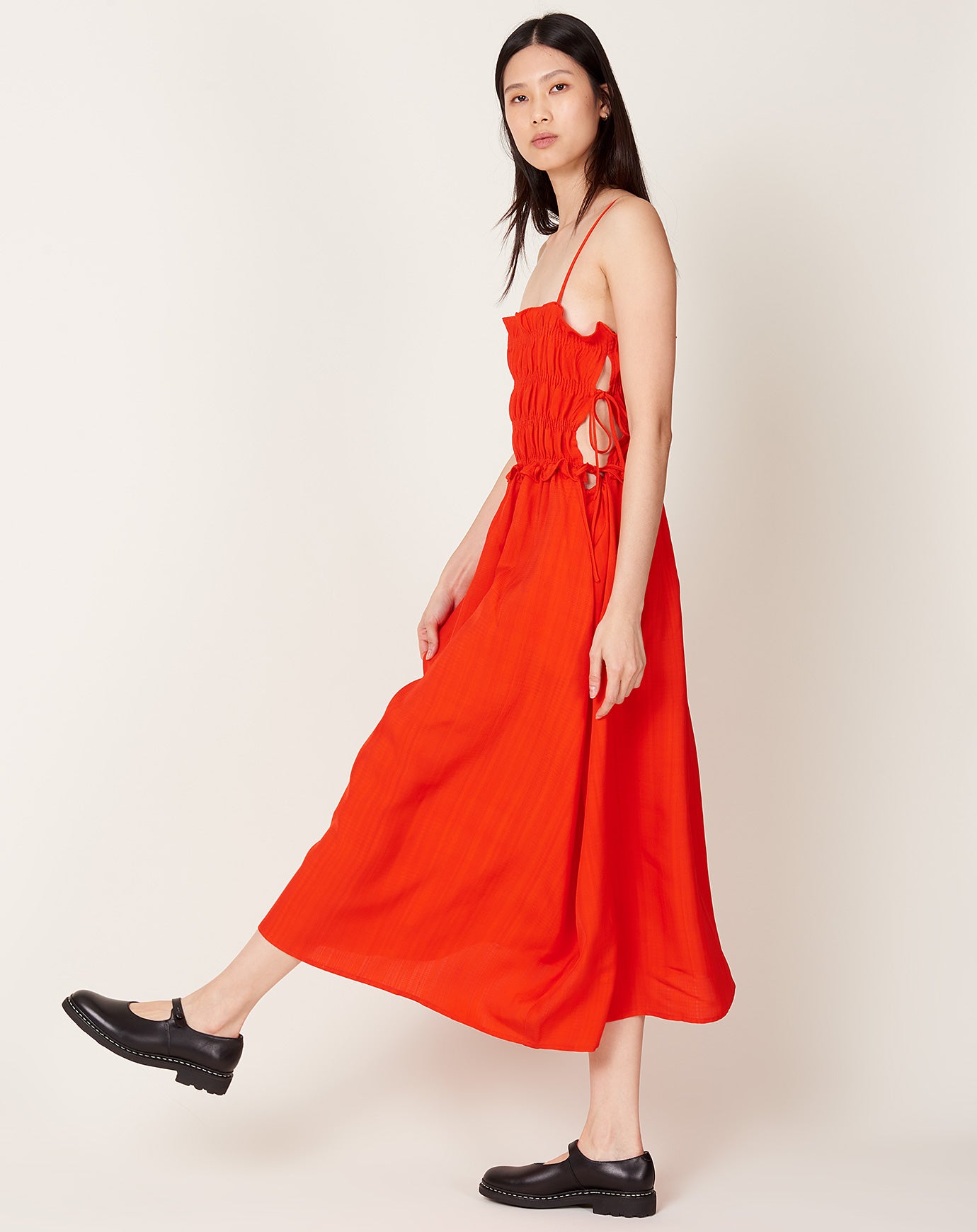 Cordera Viscose Gathered Dress in Coral