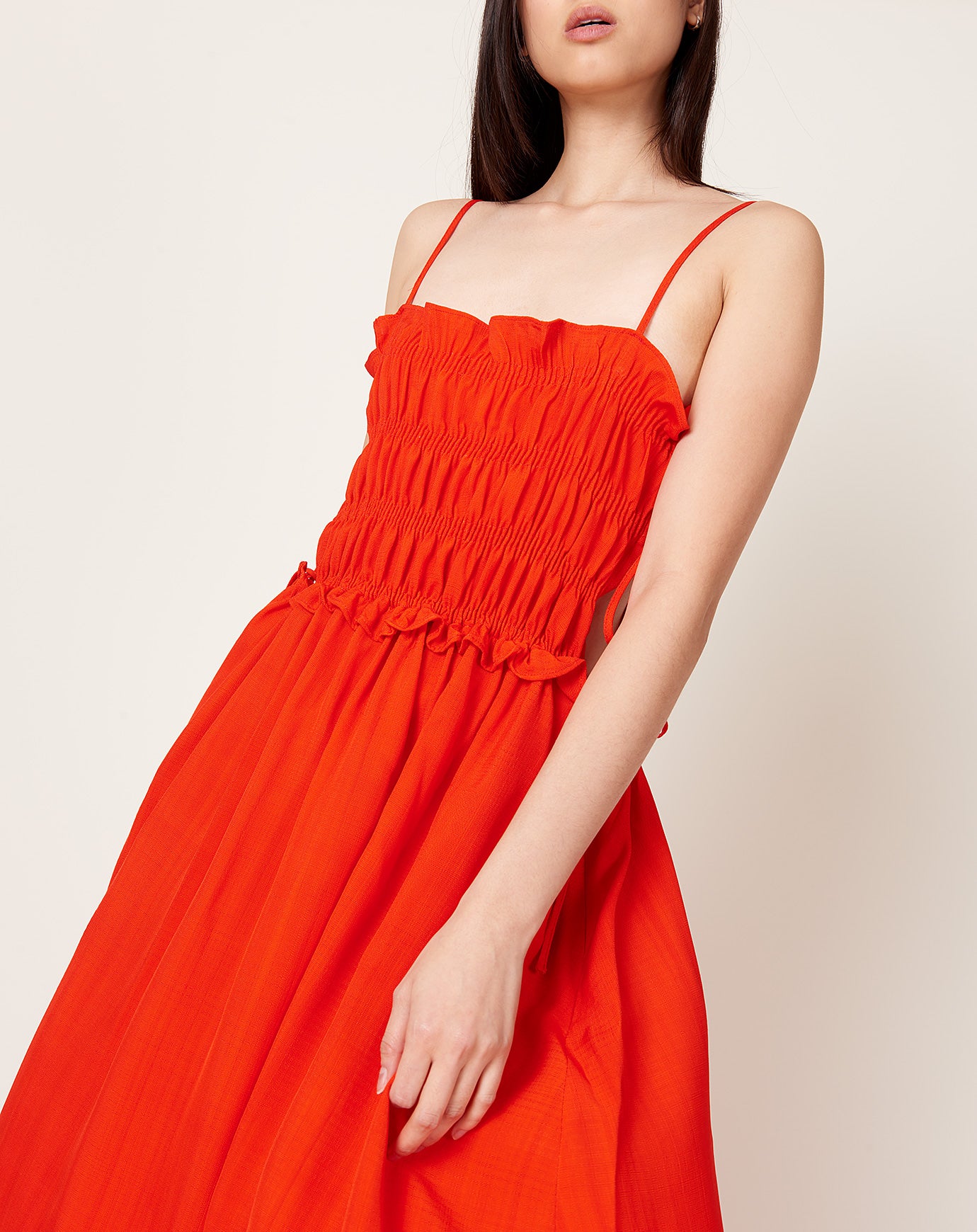 Cordera Viscose Gathered Dress in Coral