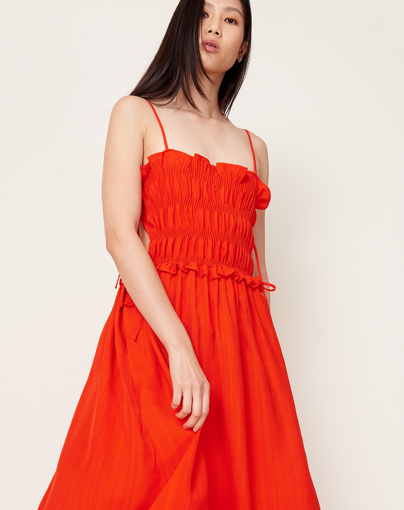 Cordera Viscose Gathered Dress in Coral