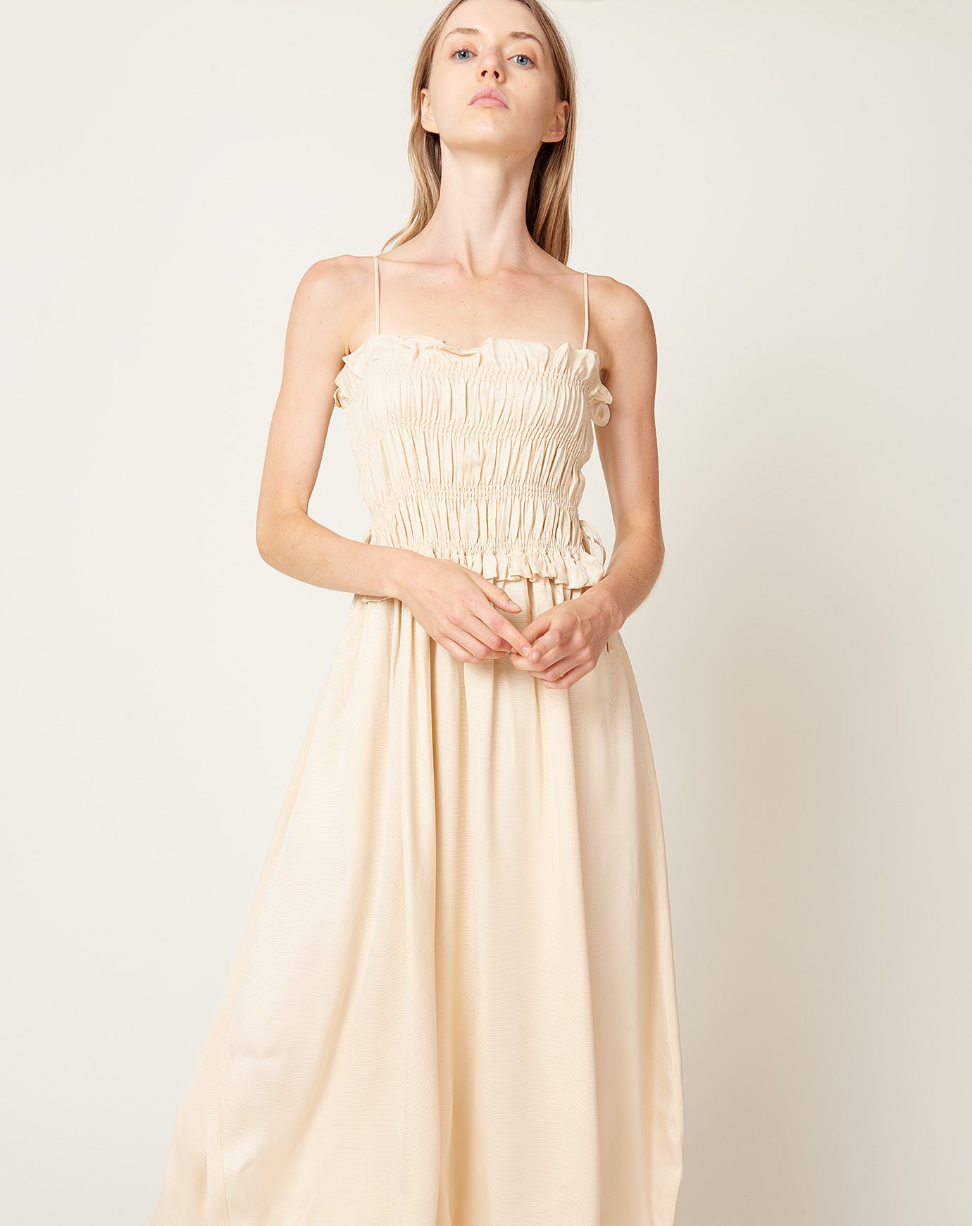 Cordera Viscose Gathered Dress in Shell