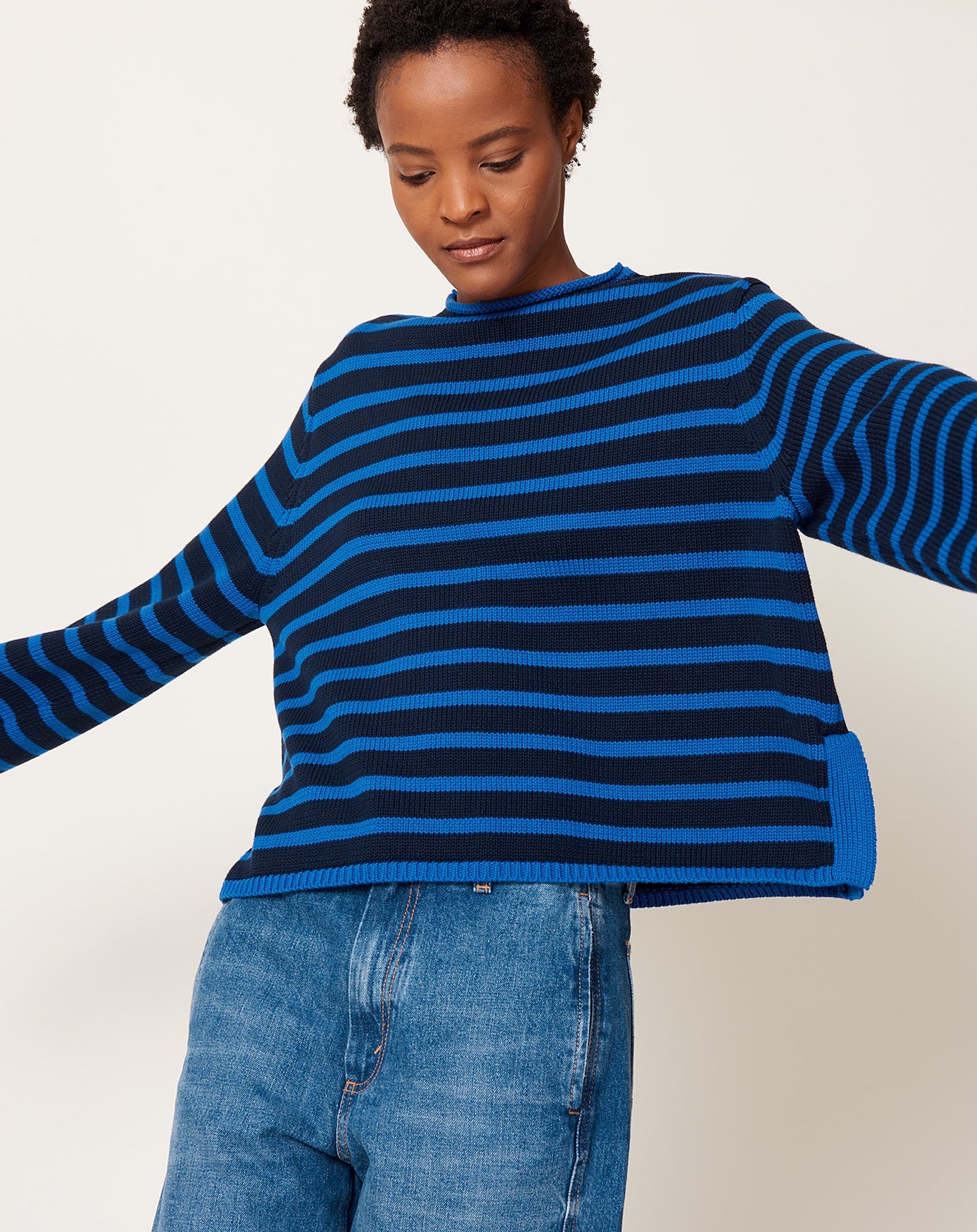 Demylee Dylan Stripe Sweater in Navy & Blue