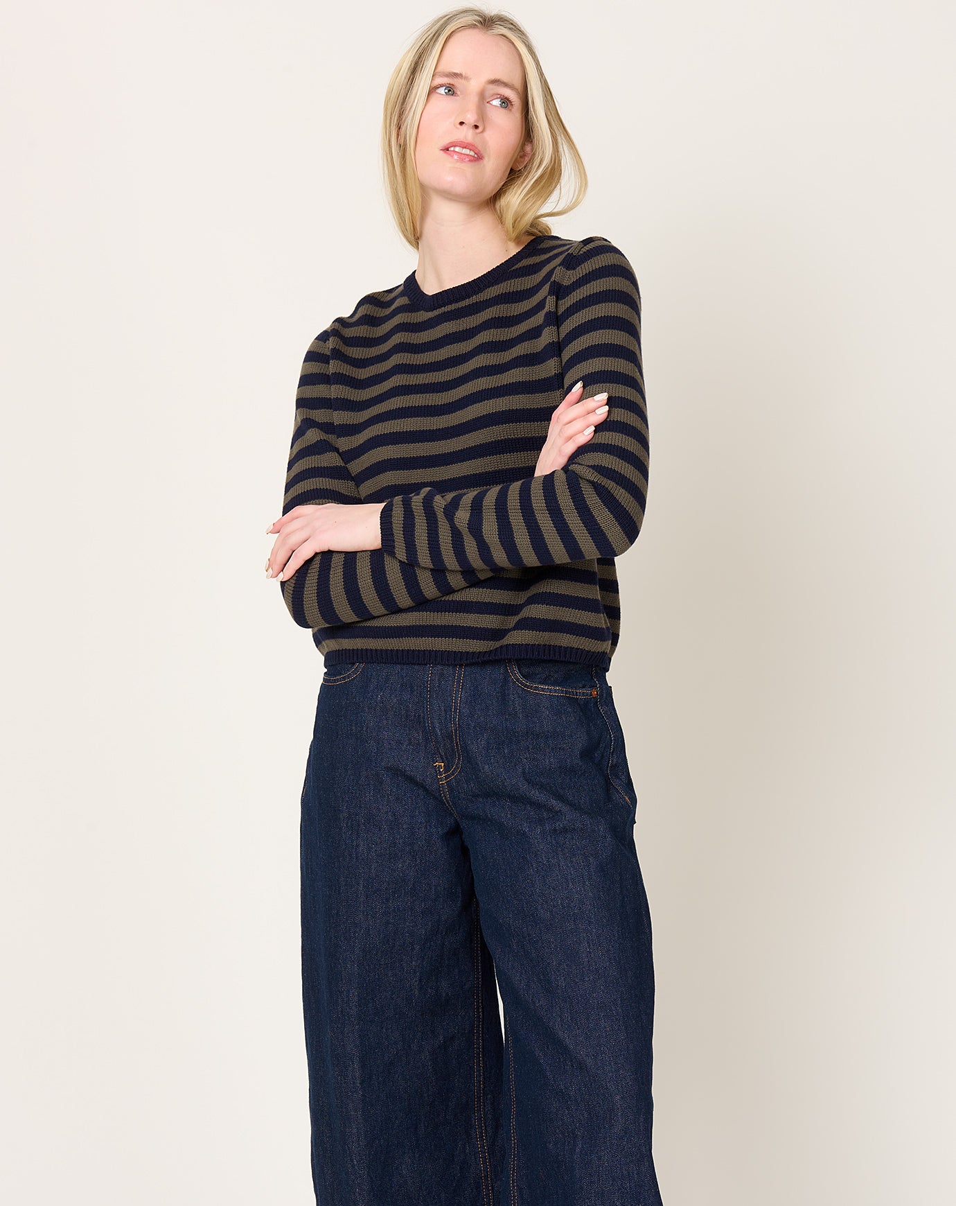 Demylee Melina Sweater in Navy & Loden Stripe