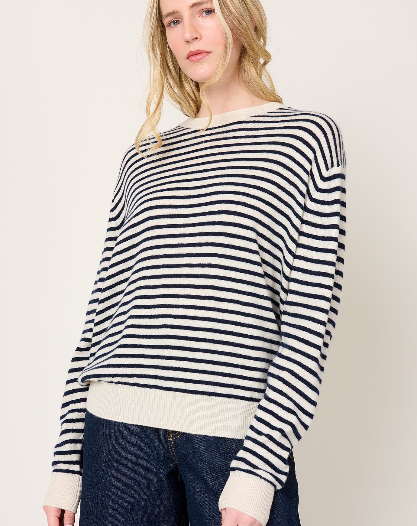 Demylee Neve Sweater in Ivory & Navy Stripe