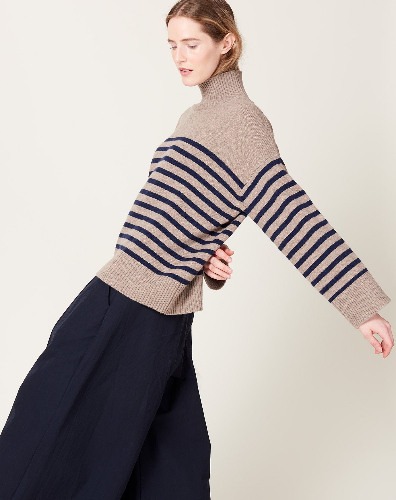 Demylee Paige Striped Sweater in Heather Brown & Navy