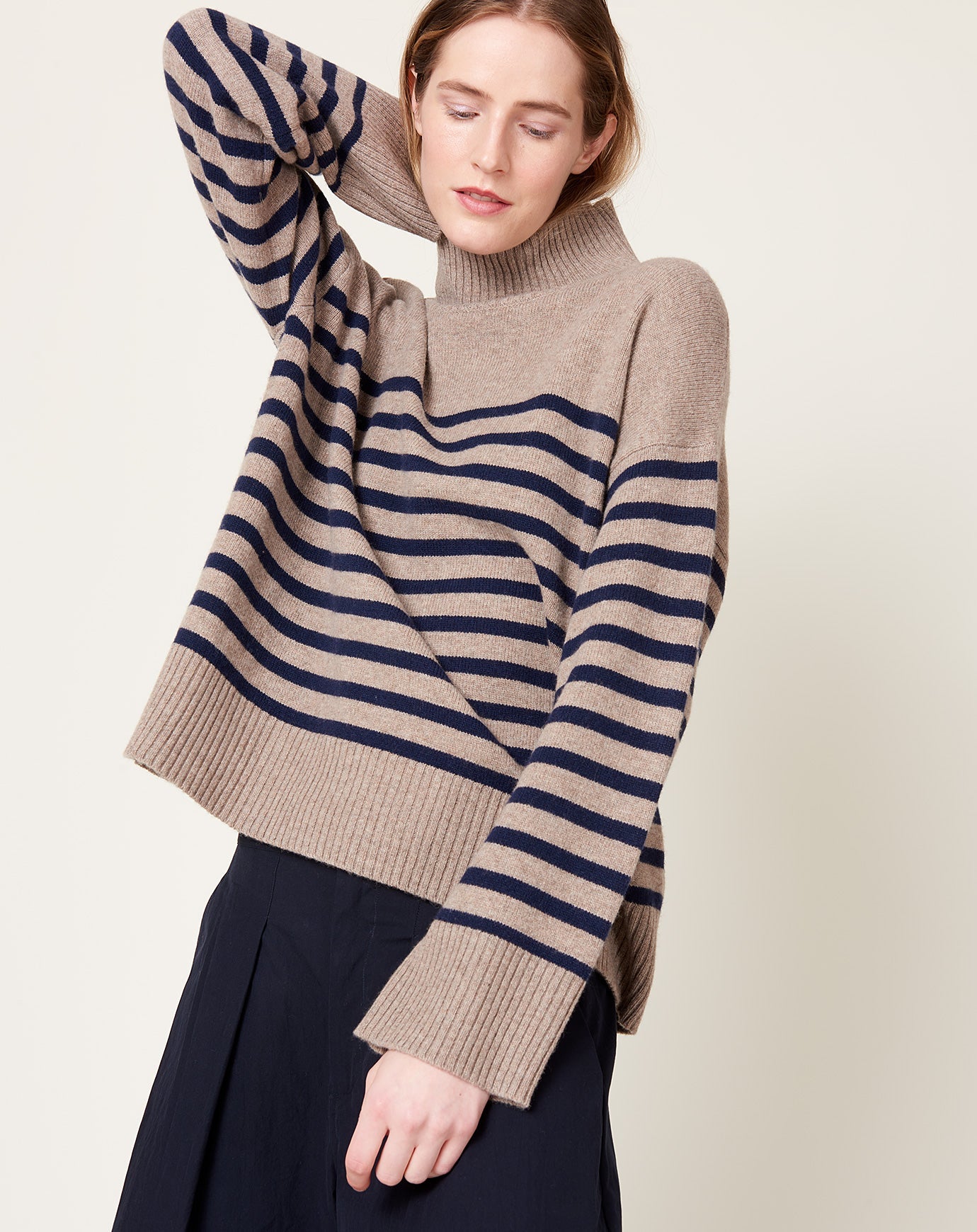 Demylee Paige Striped Sweater in Heather Brown & Navy