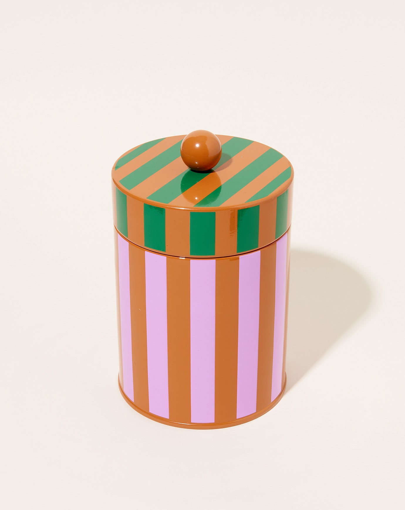 Dusen Dusen Medium Stripe Canister in Lavender and Mocha