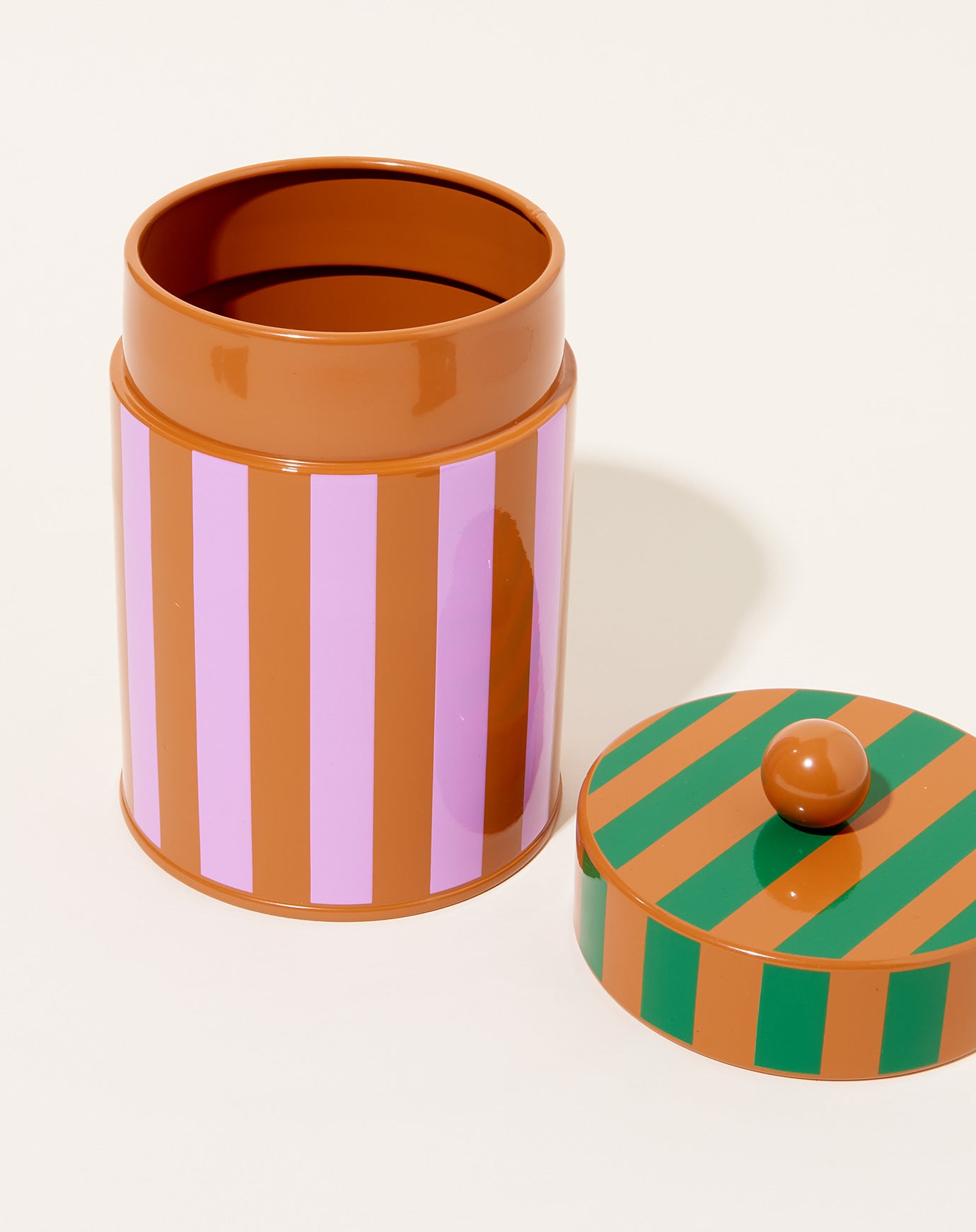 Dusen Dusen Medium Stripe Canister in Lavender and Mocha