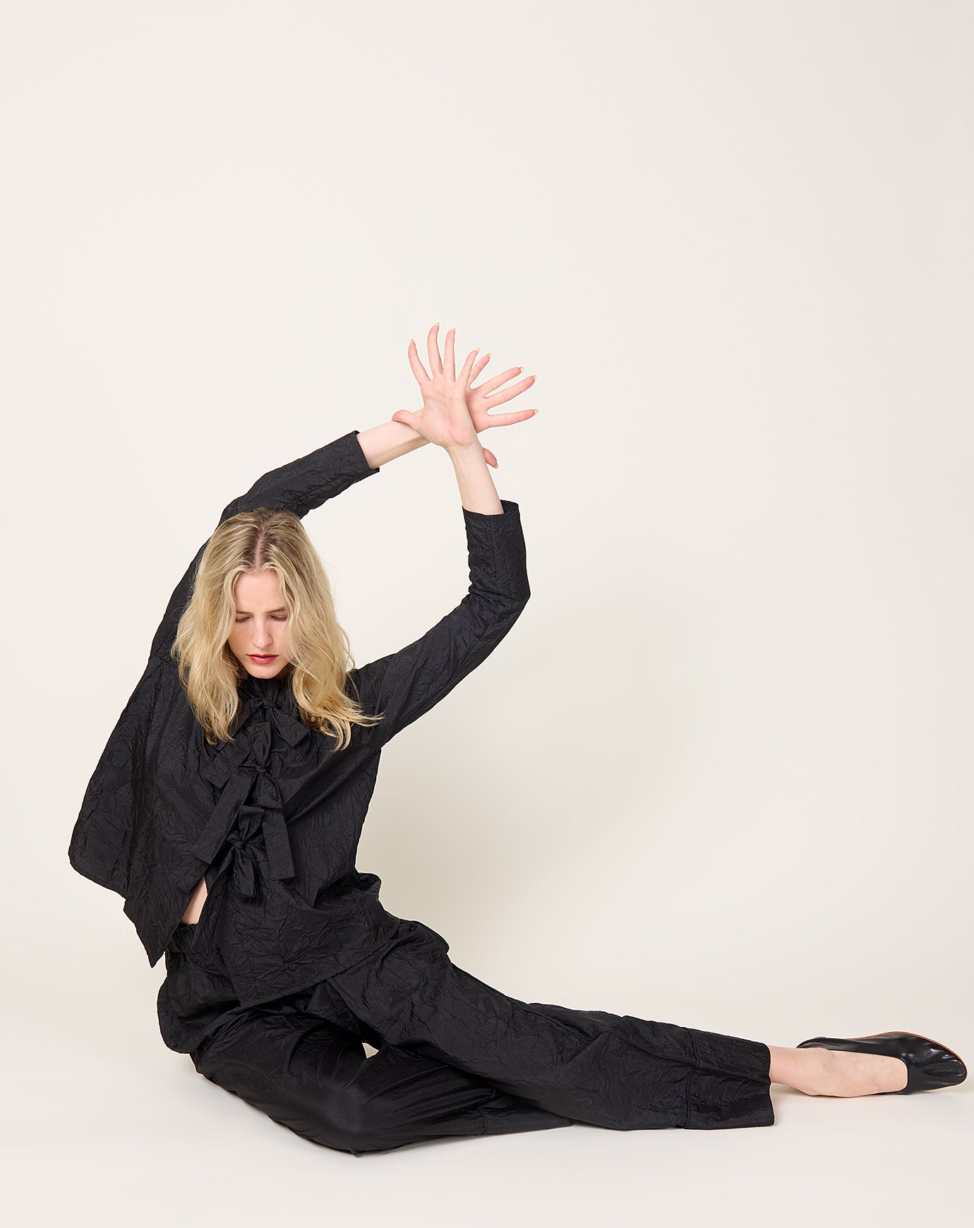 Eleph Luce PJ Trouser in Black Silk Crinkle