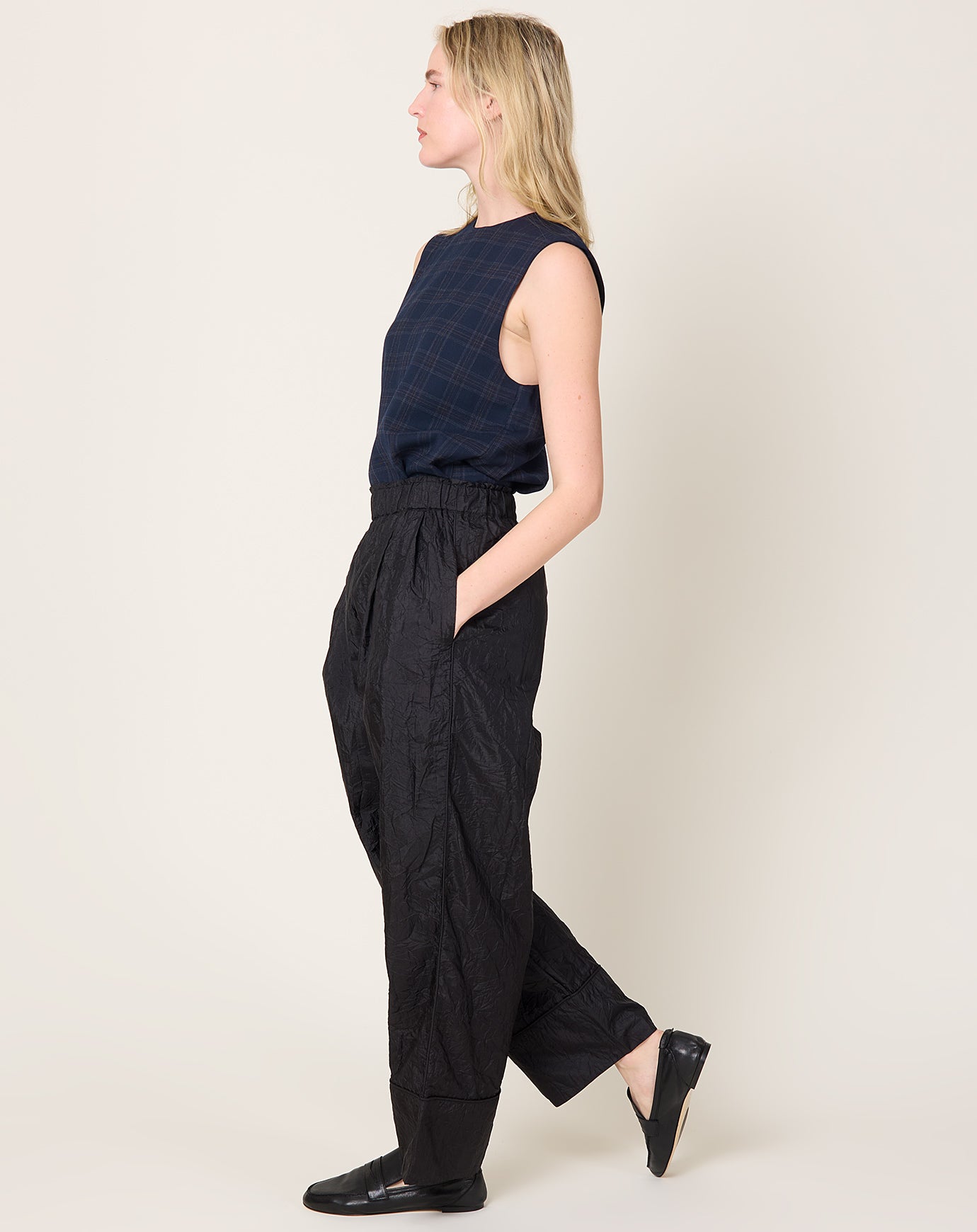 Eleph Luce PJ Trouser in Black Silk Crinkle