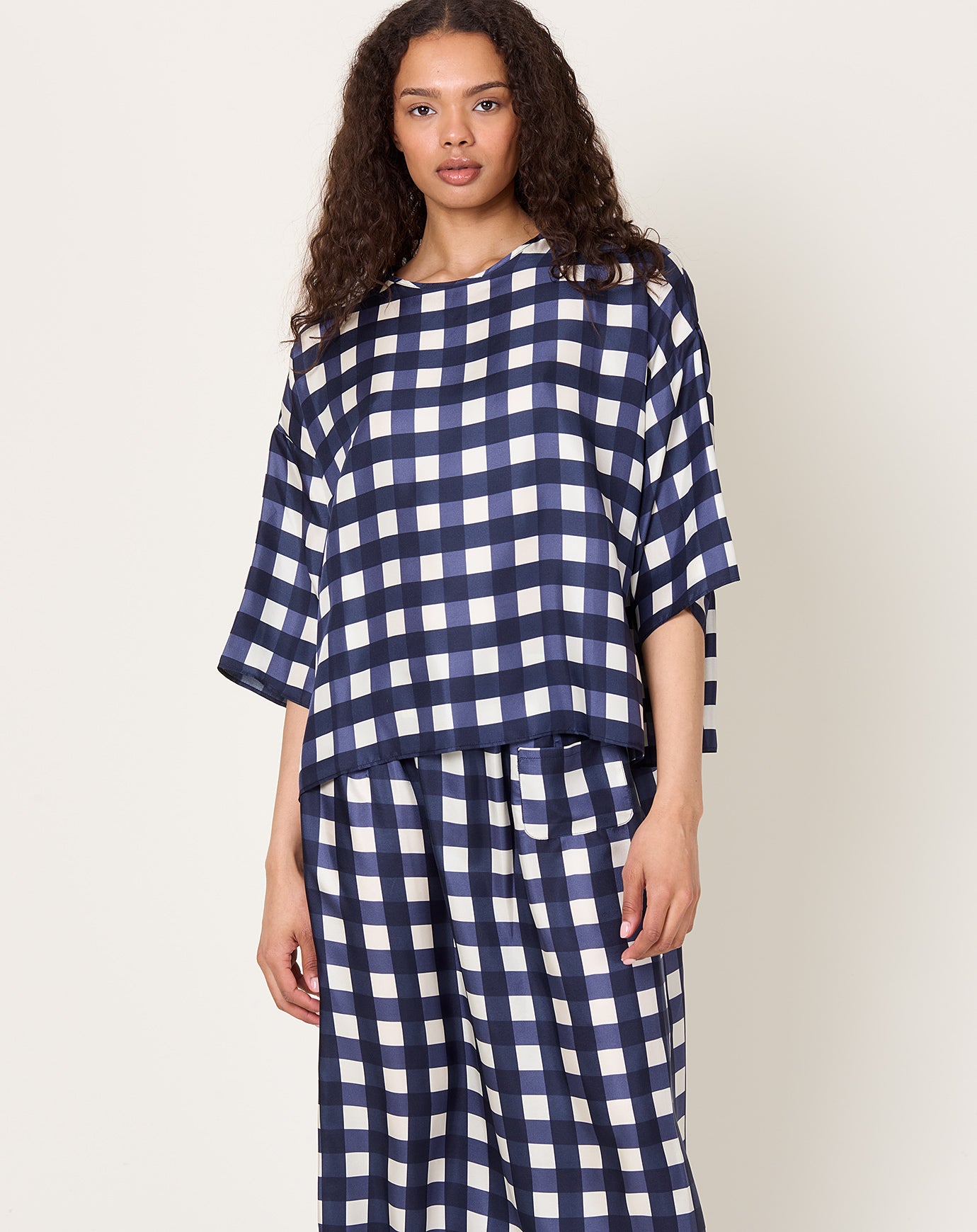 Eleph Simple Tee in Navy Check