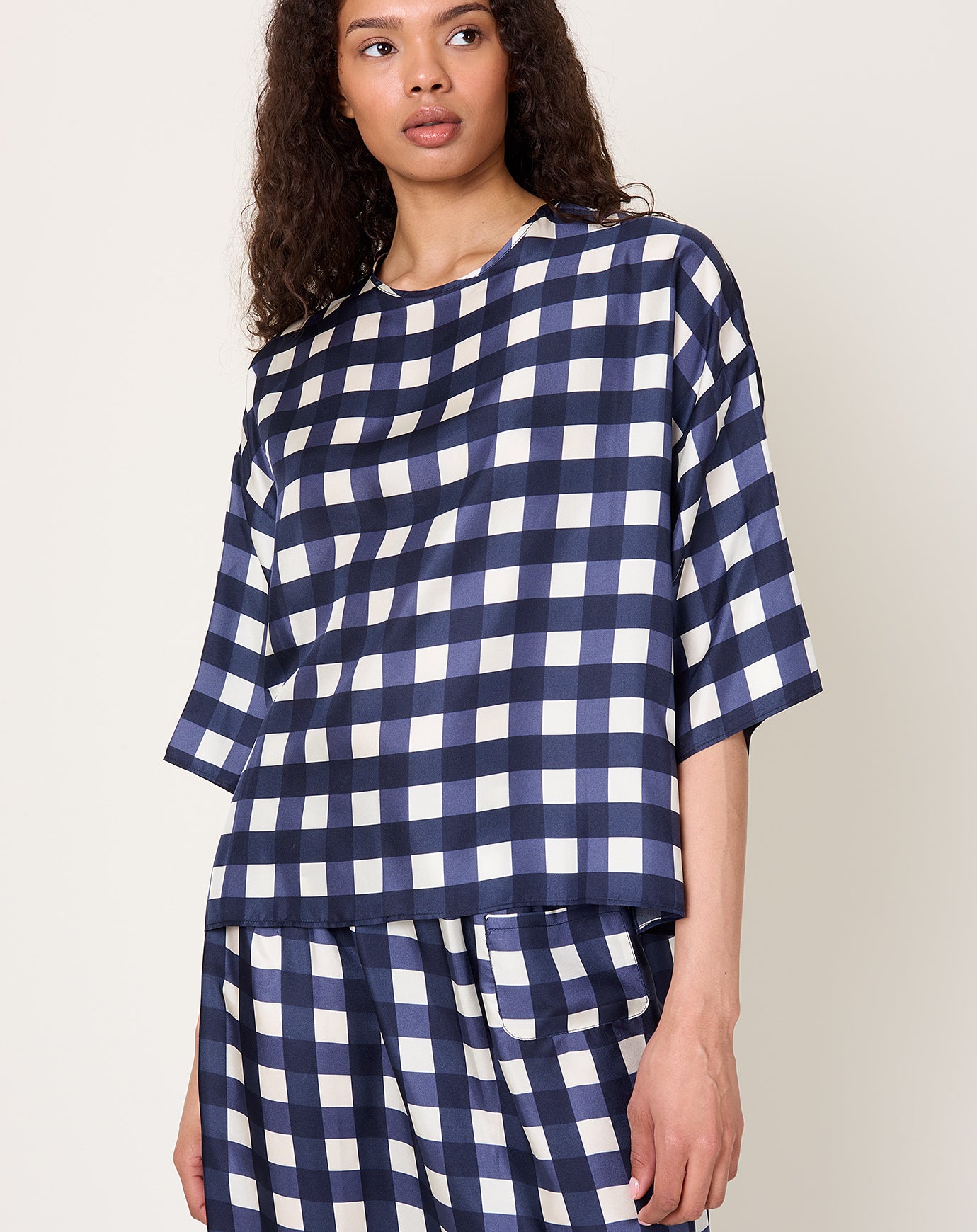 Eleph Simple Tee in Navy Check