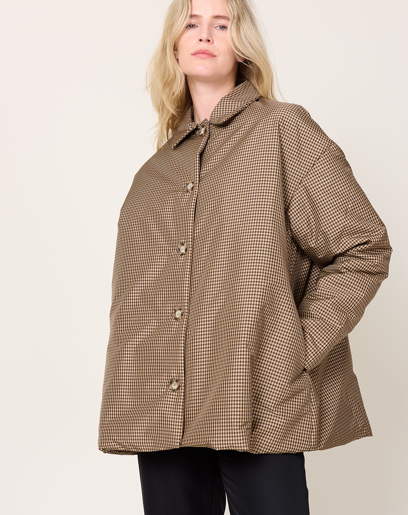 Eleph Small Puff Coat in Brown Check