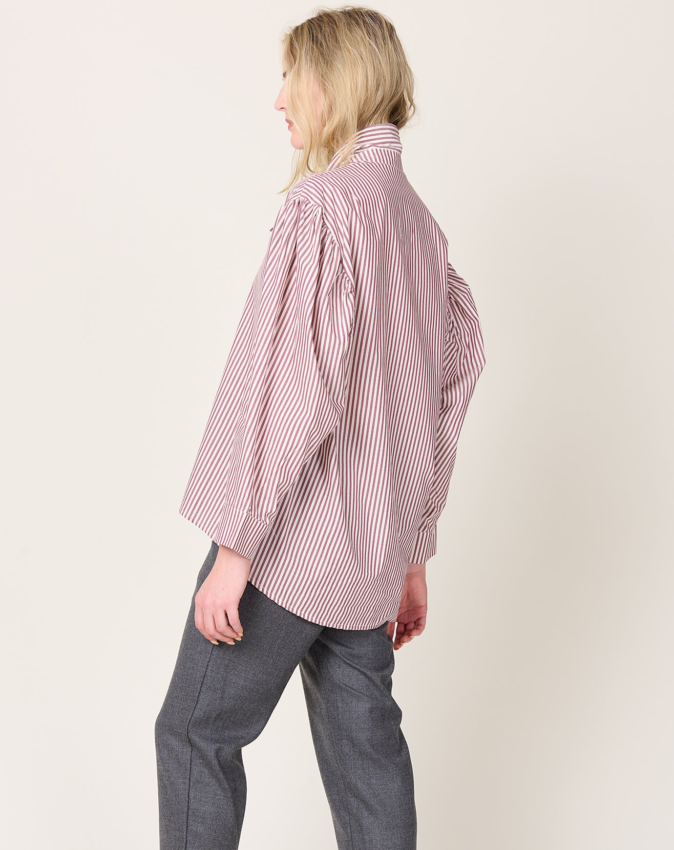 Eleph Tie Shirt in Burgundy Stripe