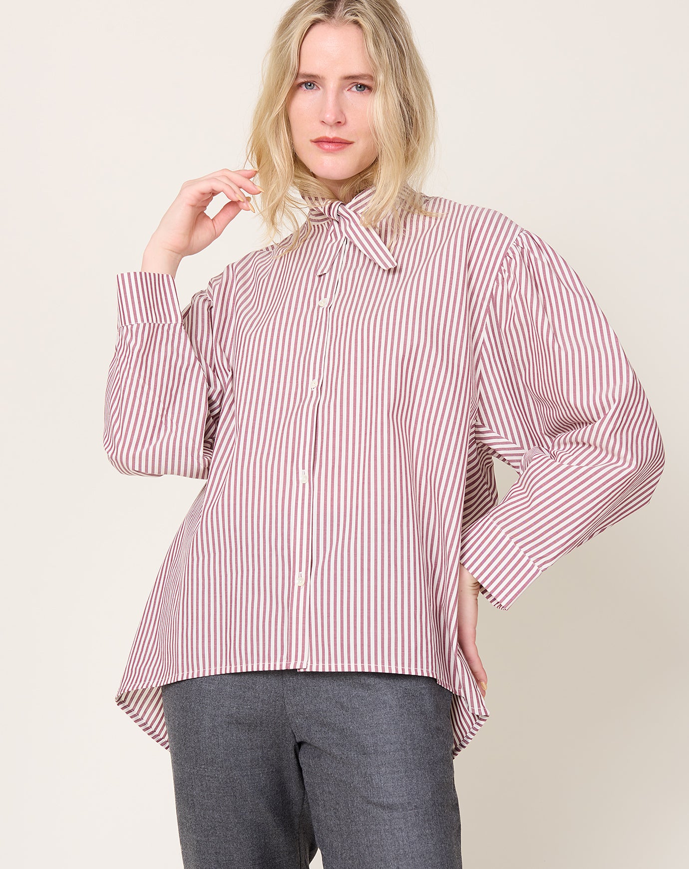 Eleph Tie Shirt in Burgundy Stripe