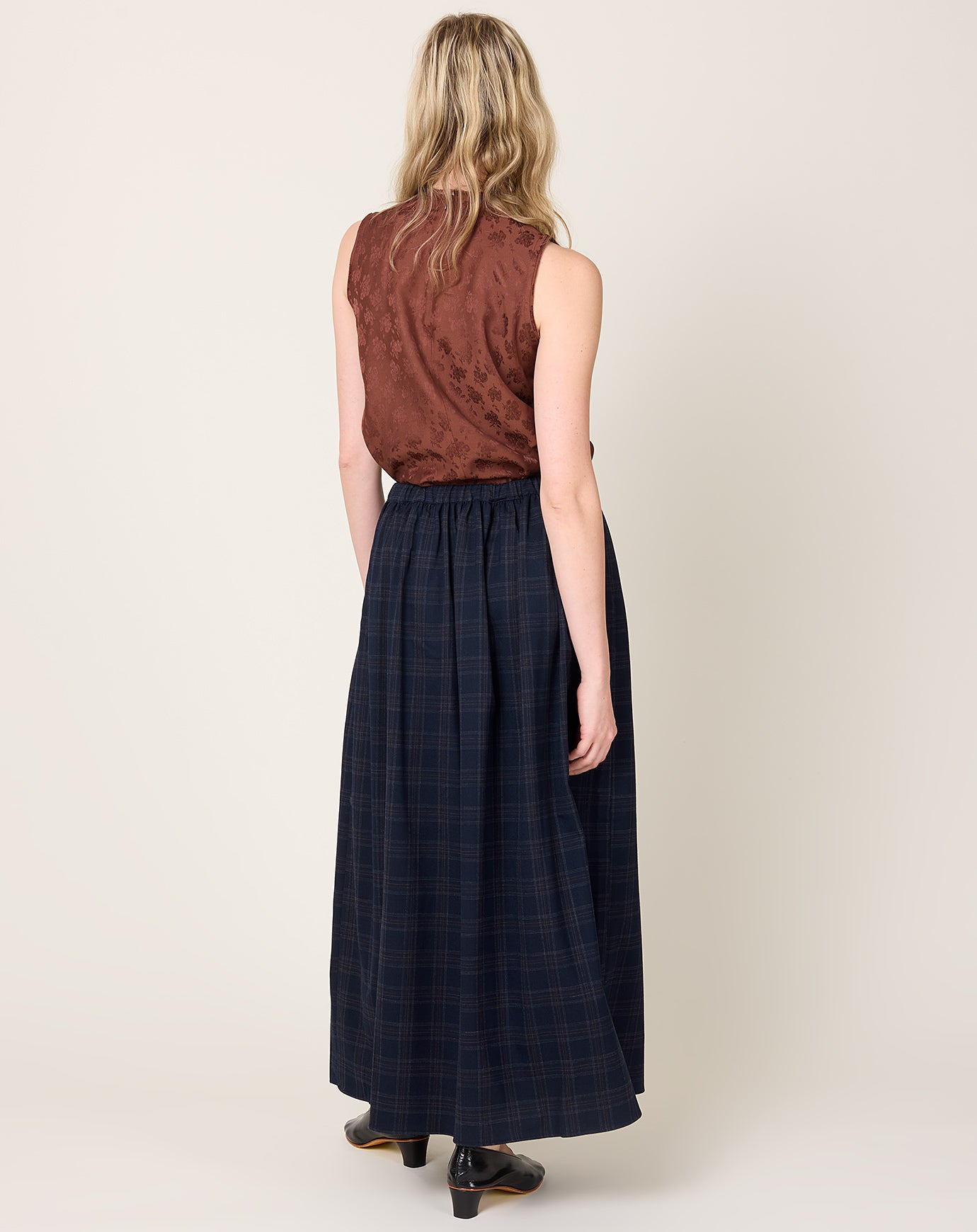 Eleph Wide Skirt in Navy Check