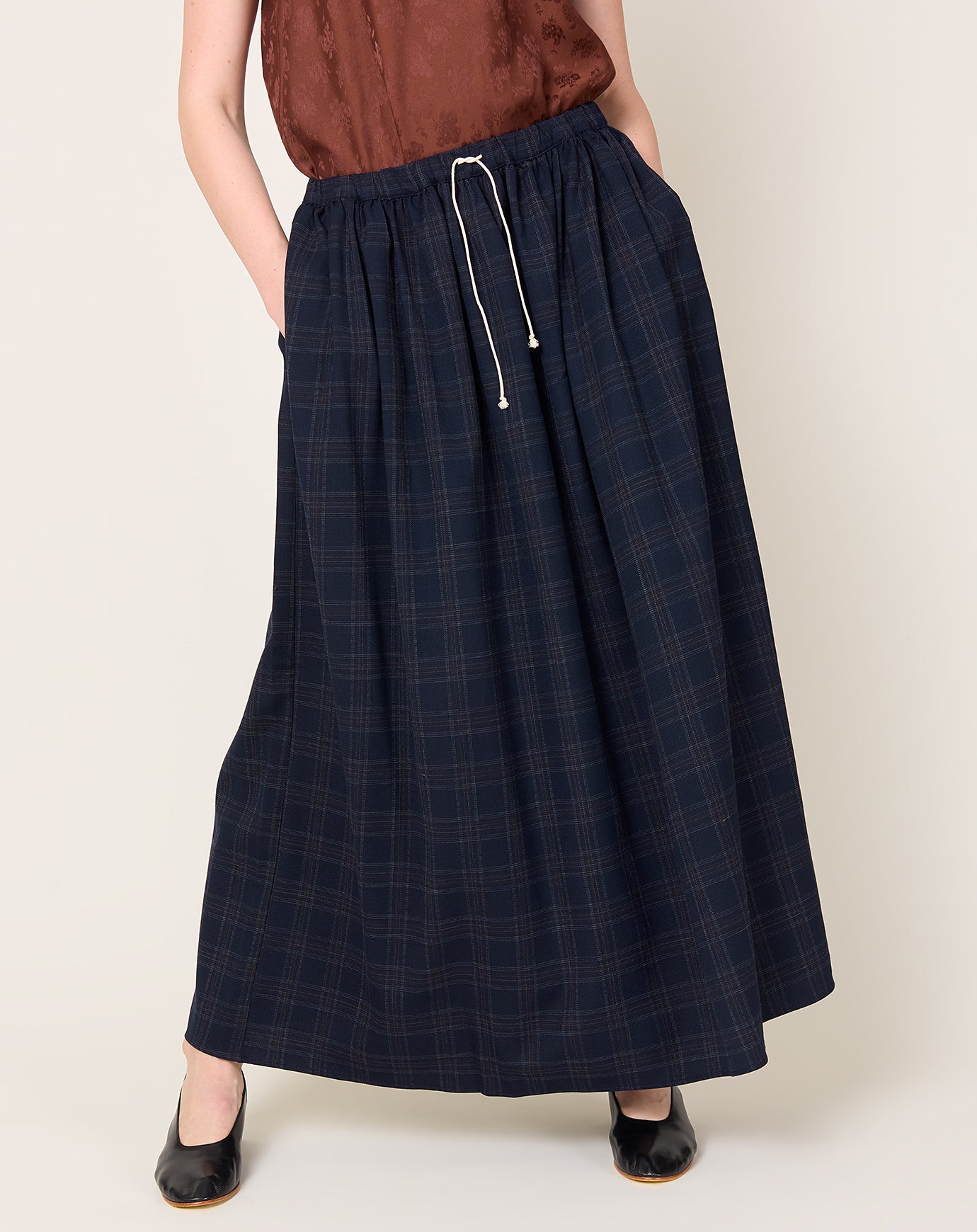 Eleph Wide Skirt in Navy Check