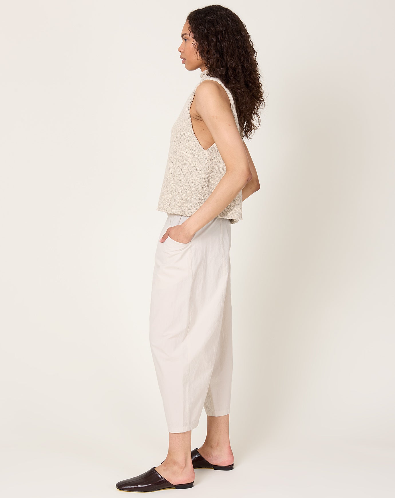 evam eva Cotton Cropped Pants in Ivory