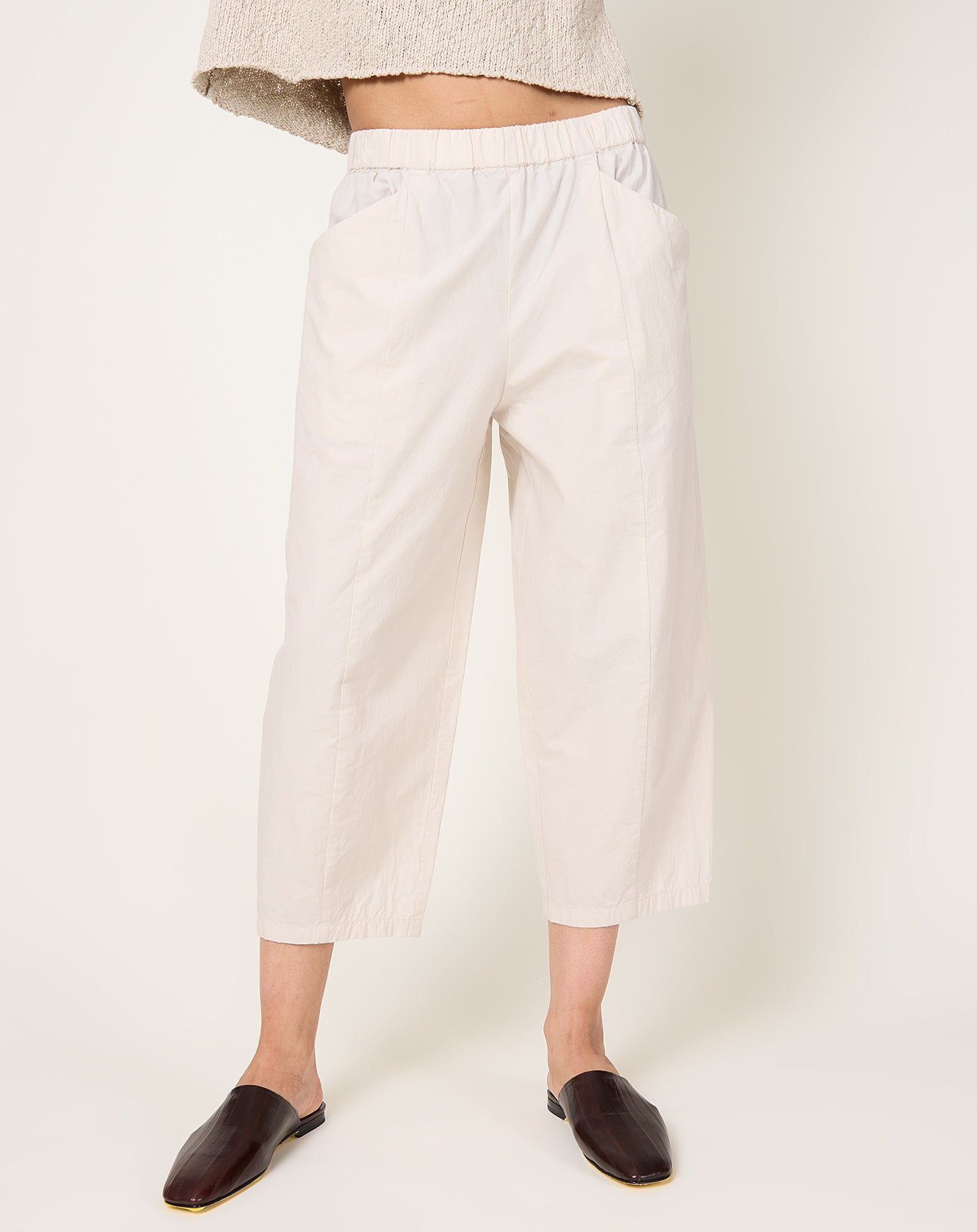 evam eva Cotton Cropped Pants in Ivory