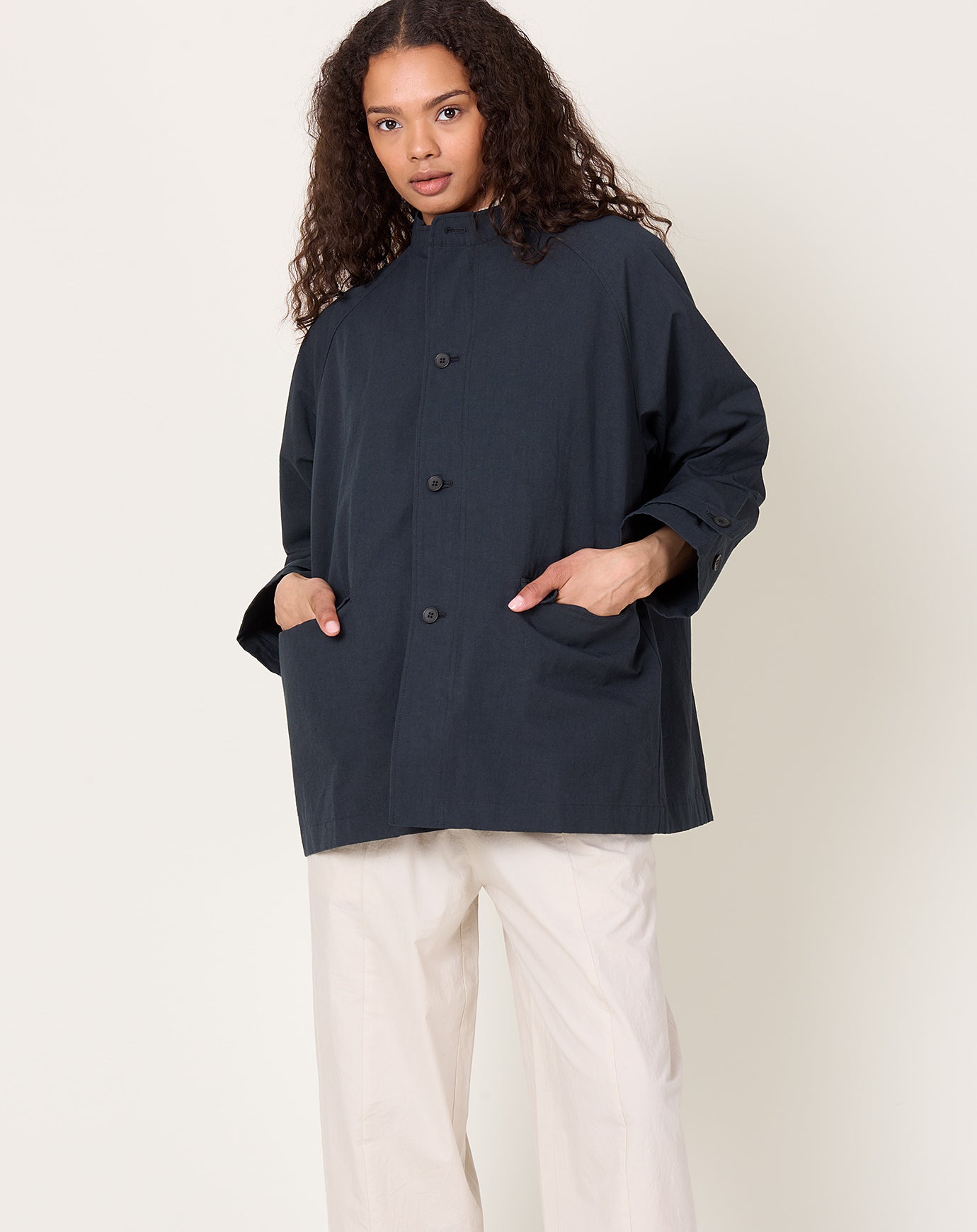 evam eva Cotton Raglan Jacket in Stone Grey