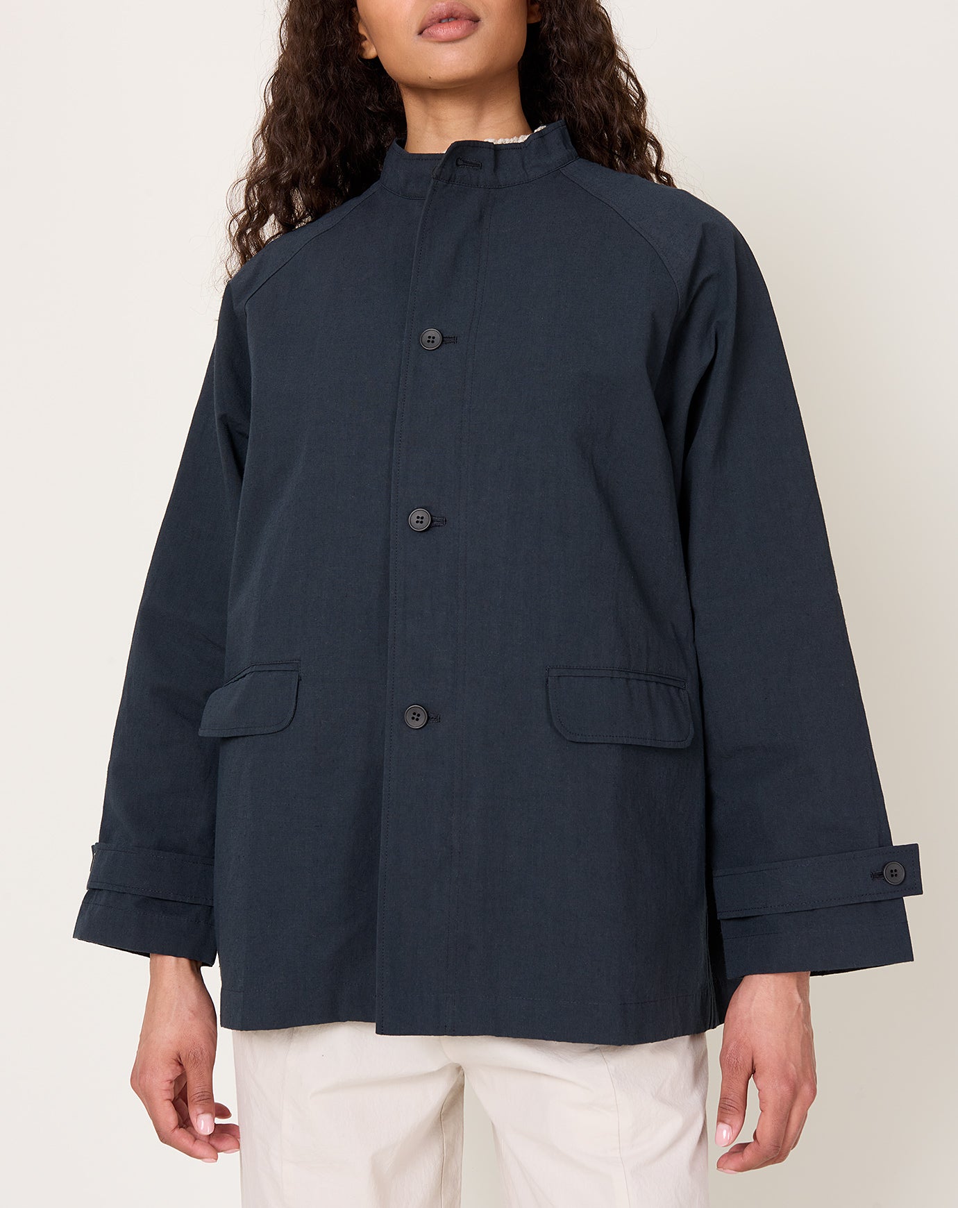 evam eva Cotton Raglan Jacket in Stone Grey
