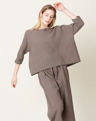 Cotton Linen Pullover in Otter Grey | evam eva | Covet + Lou