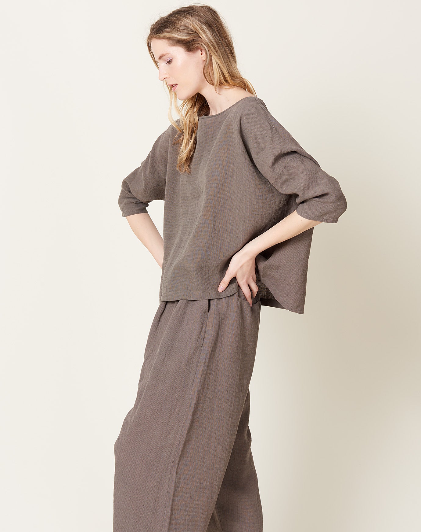 evam eva Cotton Linen Pullover in Otter Grey