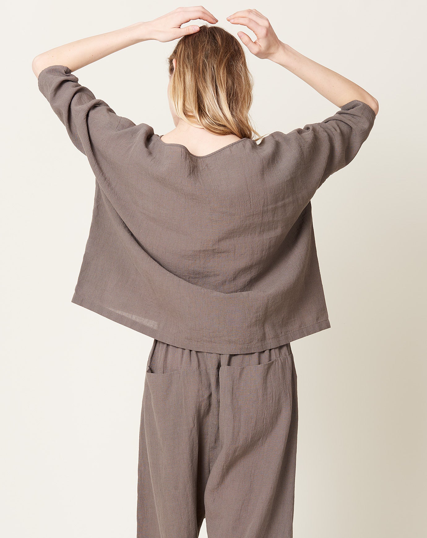 evam eva Cotton Linen Pullover in Otter Grey