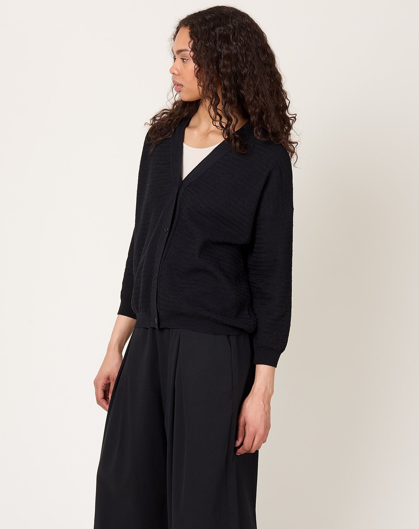 evam eva Cotton Paper Yarn Cardigan in Black