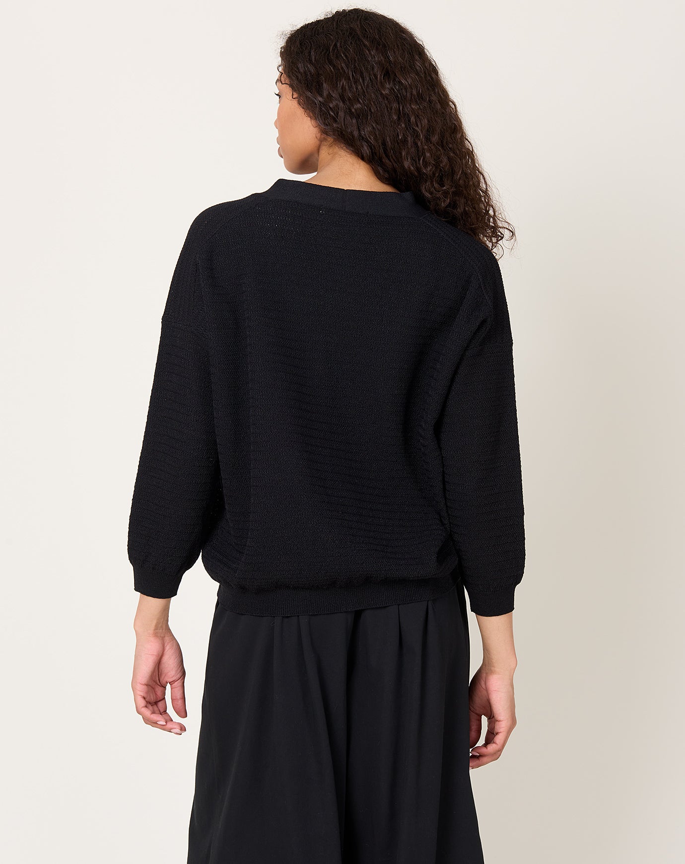 evam eva Cotton Paper Yarn Cardigan in Black