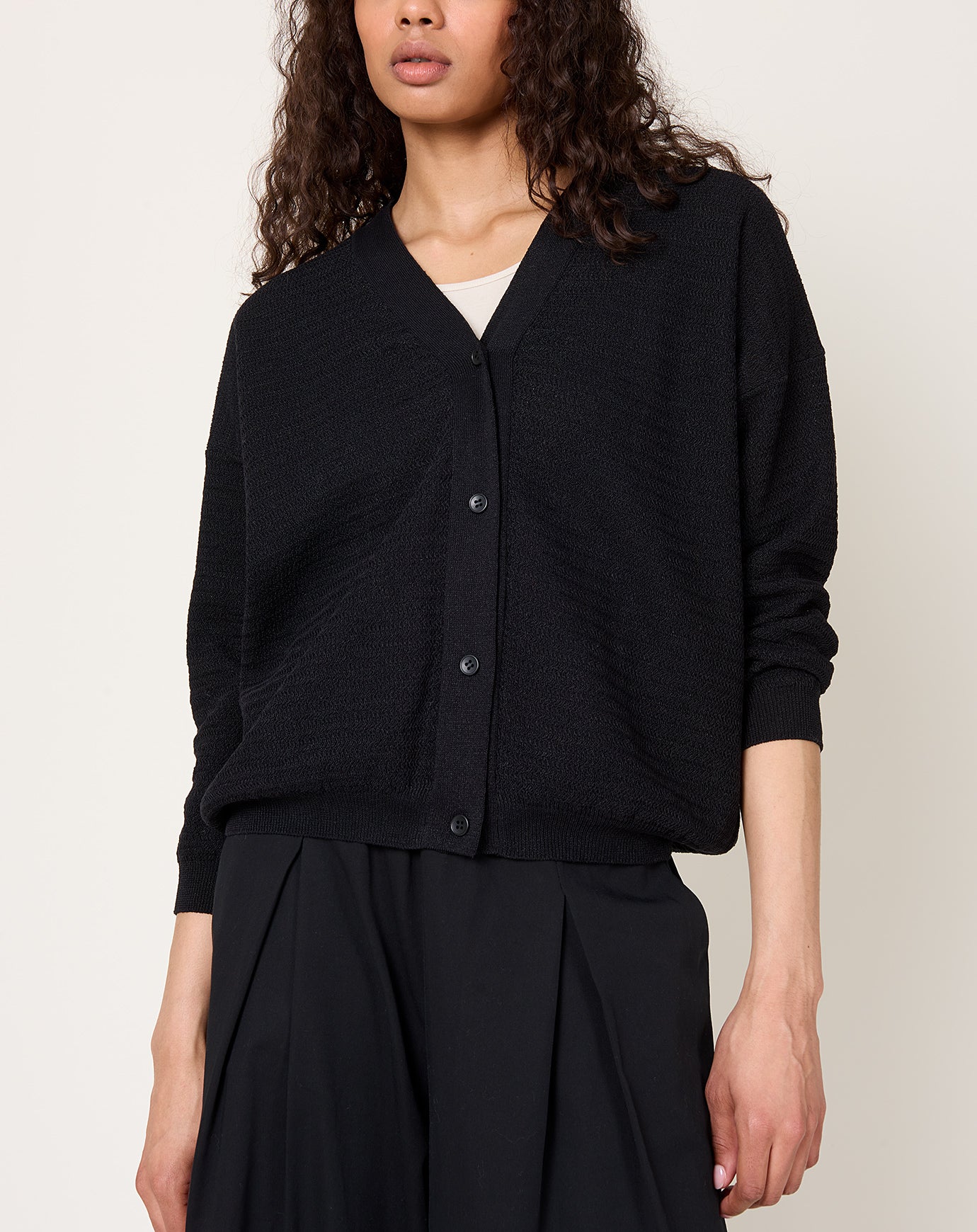 evam eva Cotton Paper Yarn Cardigan in Black