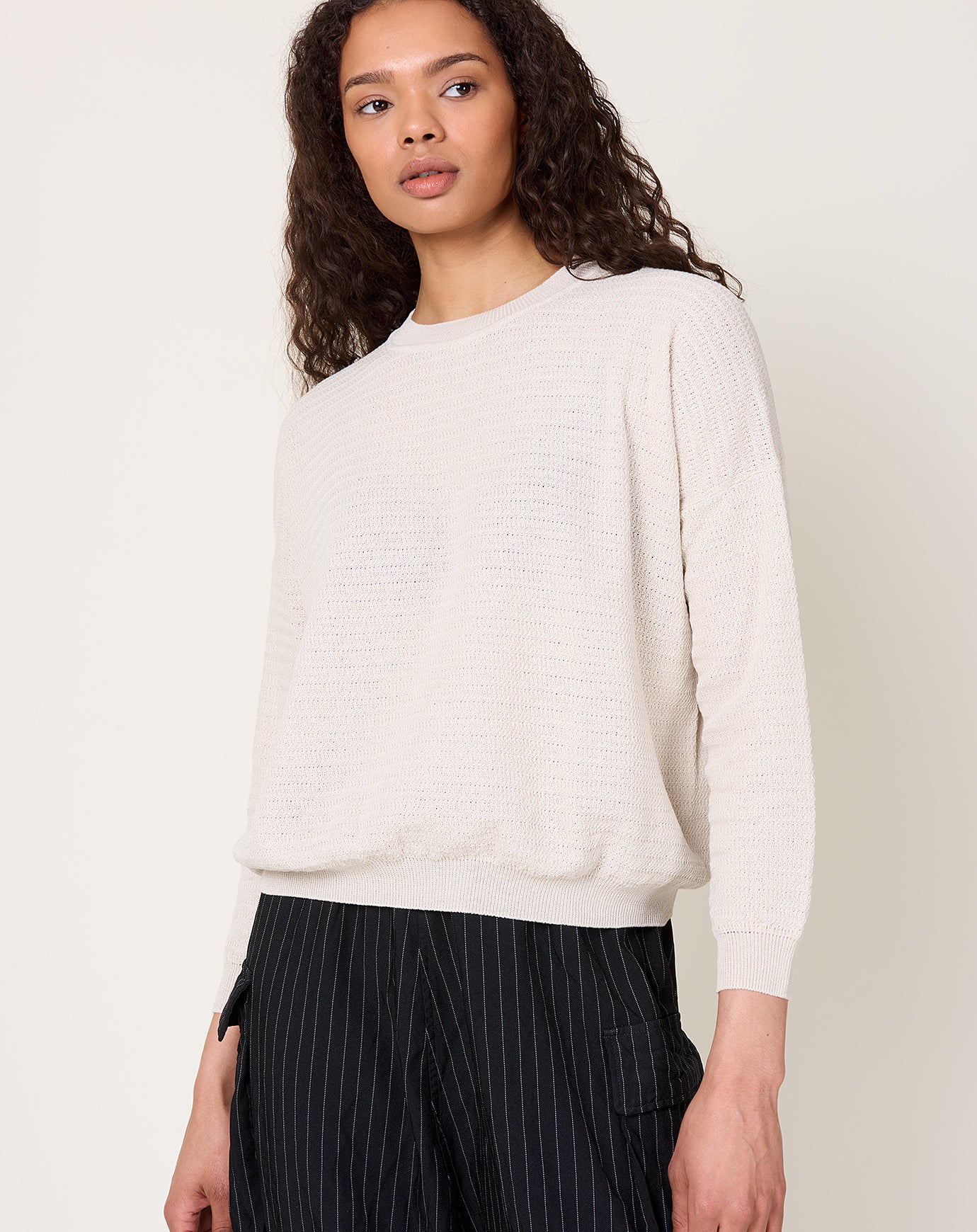 evam eva Cotton Paper Yarn Pullover in Ivory