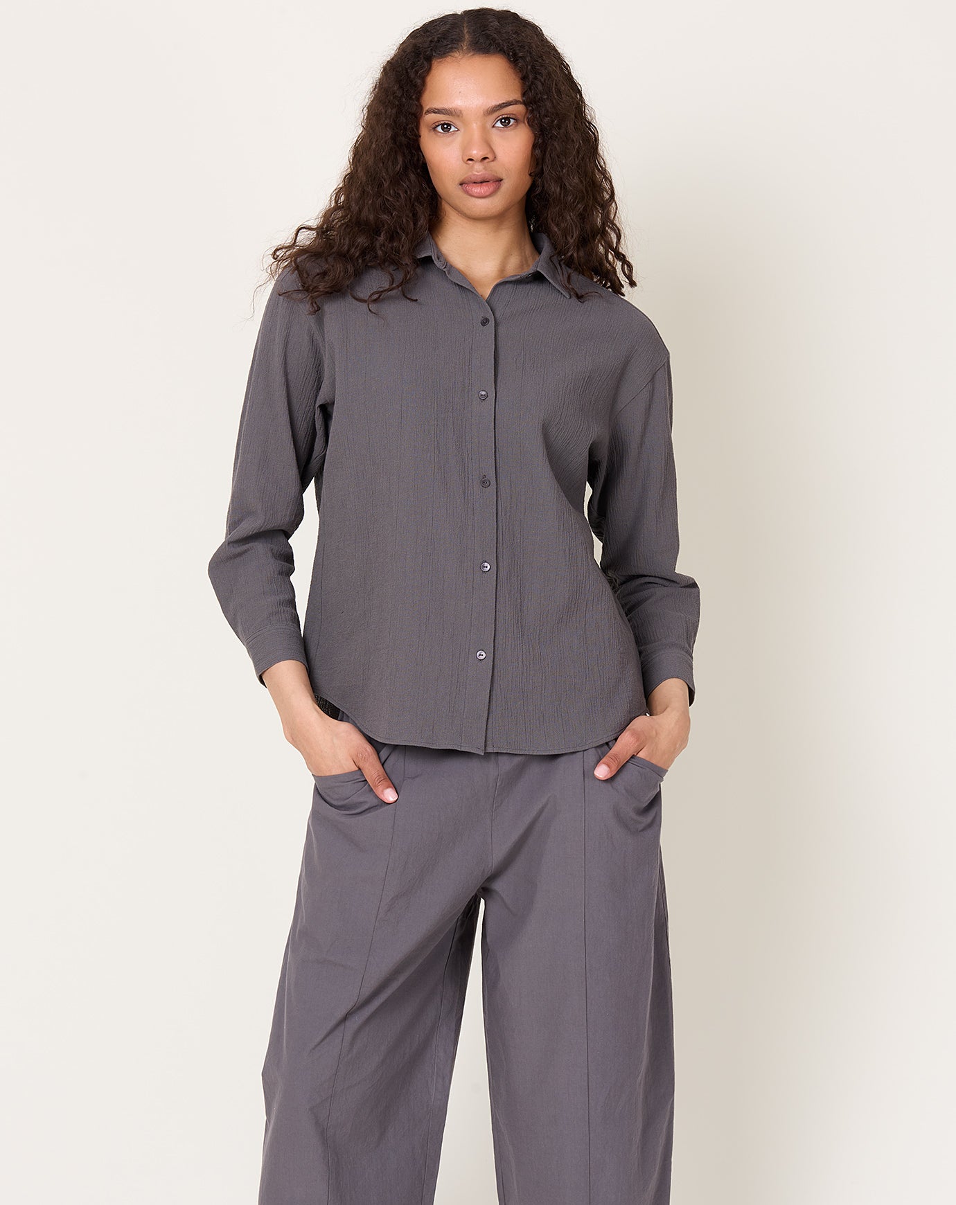 evam eva Cotton Shirt in Blue Grey