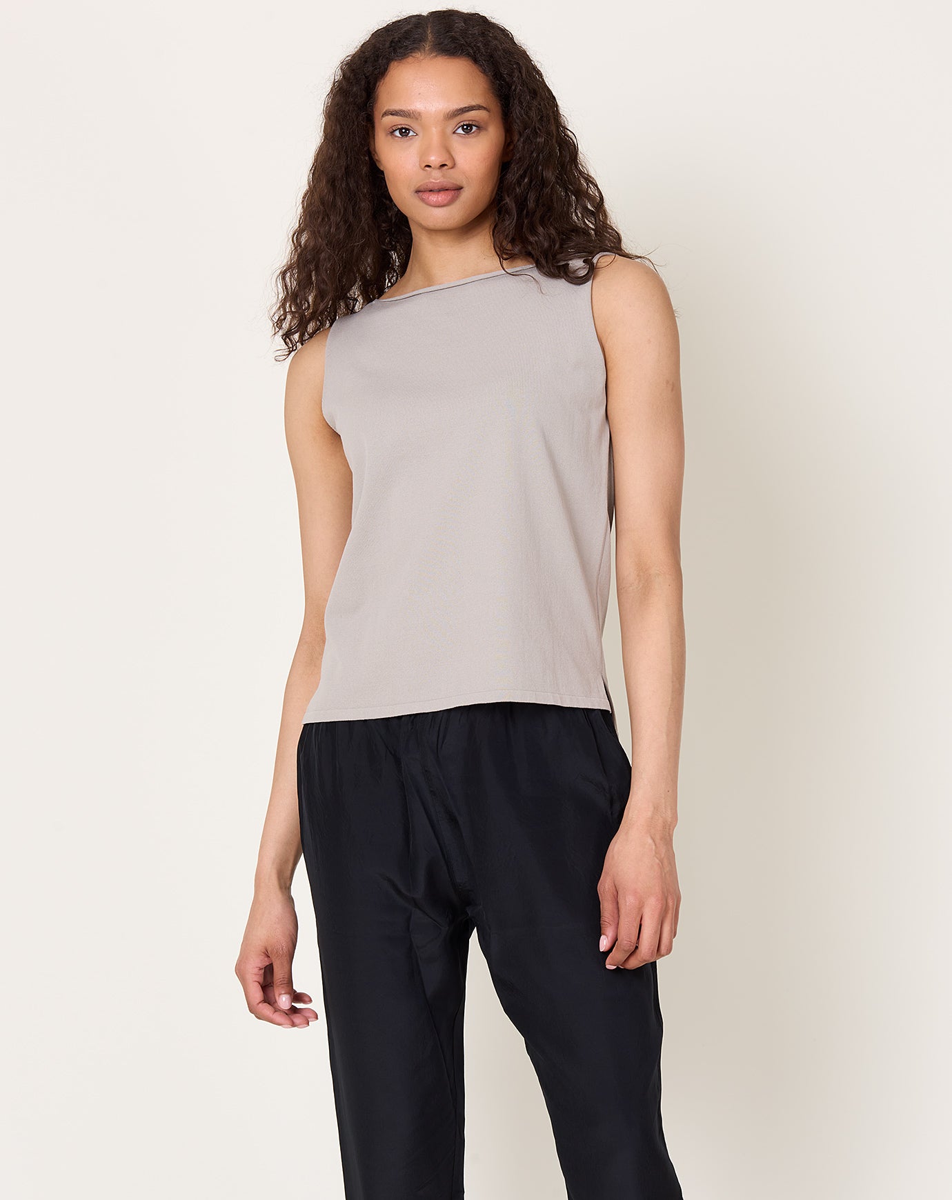 evam eva Cotton Sleeveless Knit Shell in Grege
