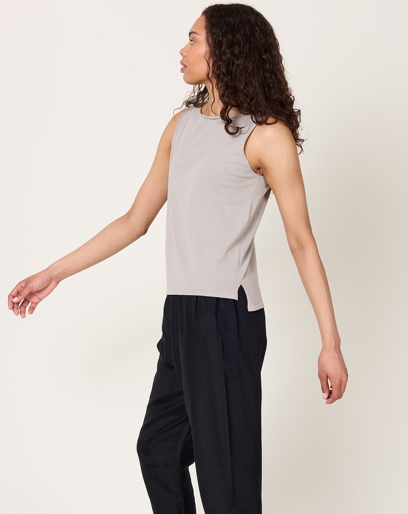 evam eva Cotton Sleeveless Knit Shell in Grege