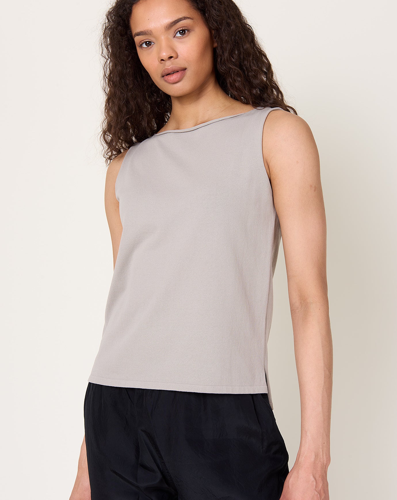 evam eva Cotton Sleeveless Knit Shell in Grege